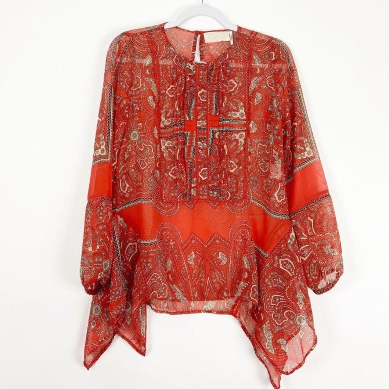 Anthropologie ANTHROPOLOGIE Red White Sheer Paisley Tunic Blouse Shirt Size S / US 4 / IT 40 - 8 Thumbnail