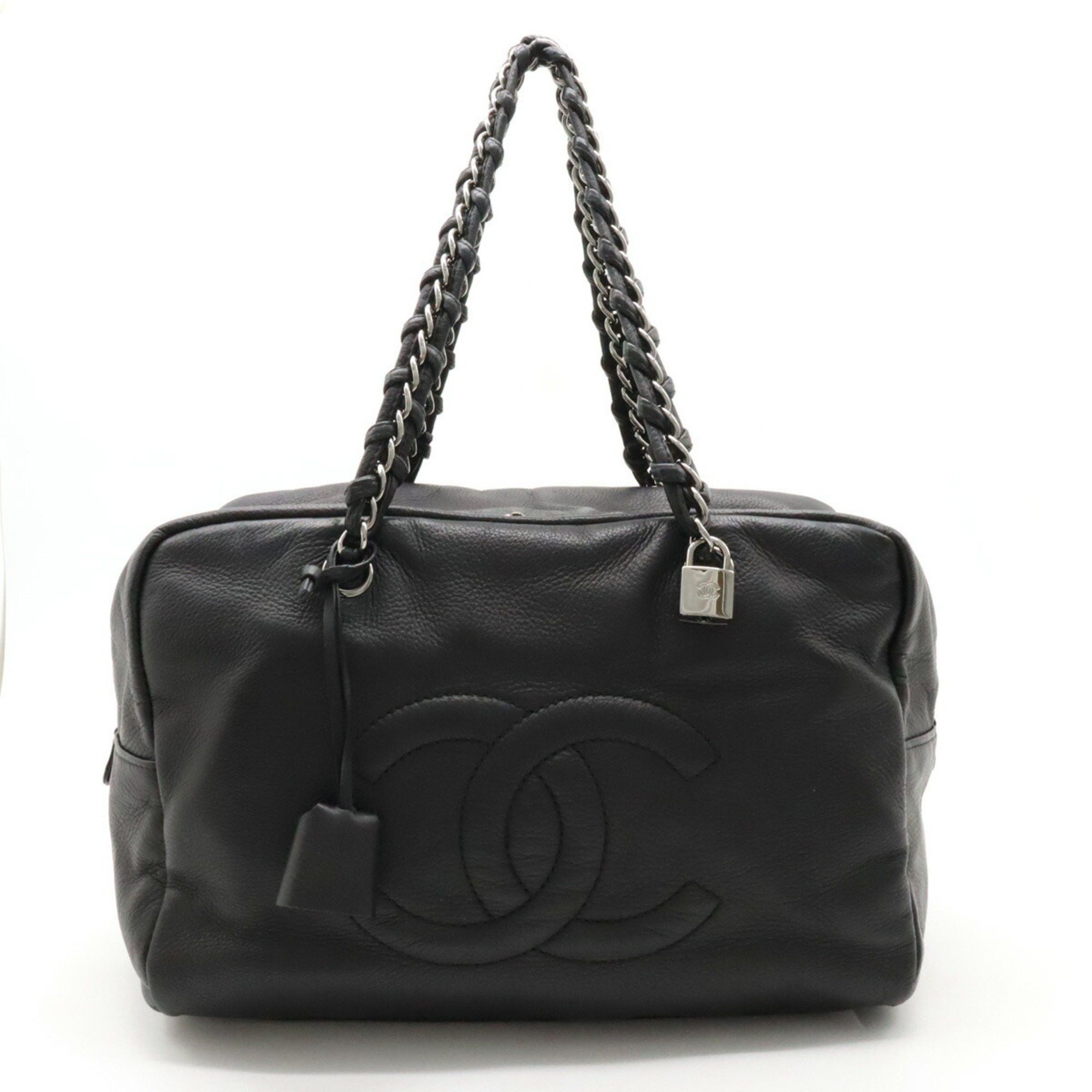 image of Chanel Luxury Line Coco Mark Shoulder Bag Boston Leather Black A32919, Women's