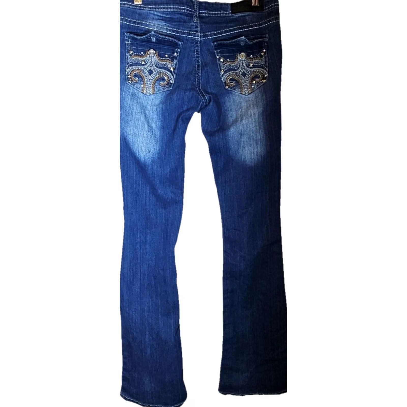 Vintage Twenty One Y2K Bootcut Jeans Distressed Rhinestone Button Flare Juniors Size 25" / US 0 / IT 36 - 5 Thumbnail