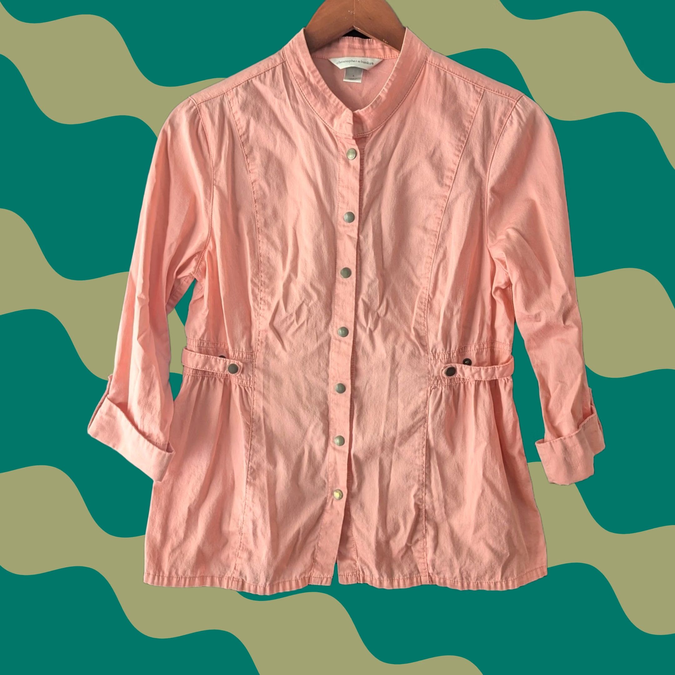 Vintage Light Pink Snap Up Utility Shirt Top Women's S 100% Cotton Christopher & Banks Button Up Blouse Tunic Casual Office Wear Size S / US 4 / IT 40 - 1 Thumbnail