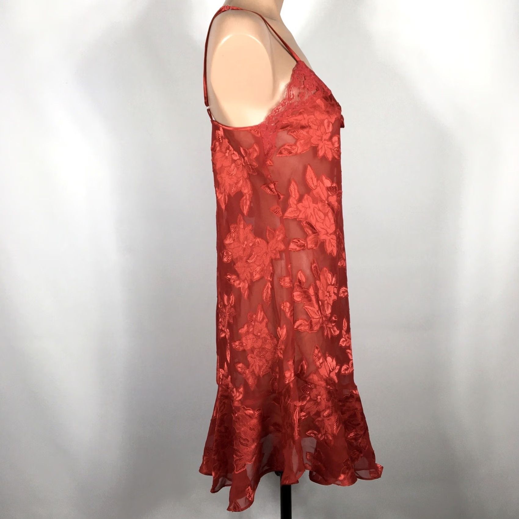 Vintage VTG 90s y2k Honors Intimates Floral Roses Sheer Lace Sexy Chemise Lingerie Gown Red Size S Womens Size ONE SIZE - 5 Thumbnail