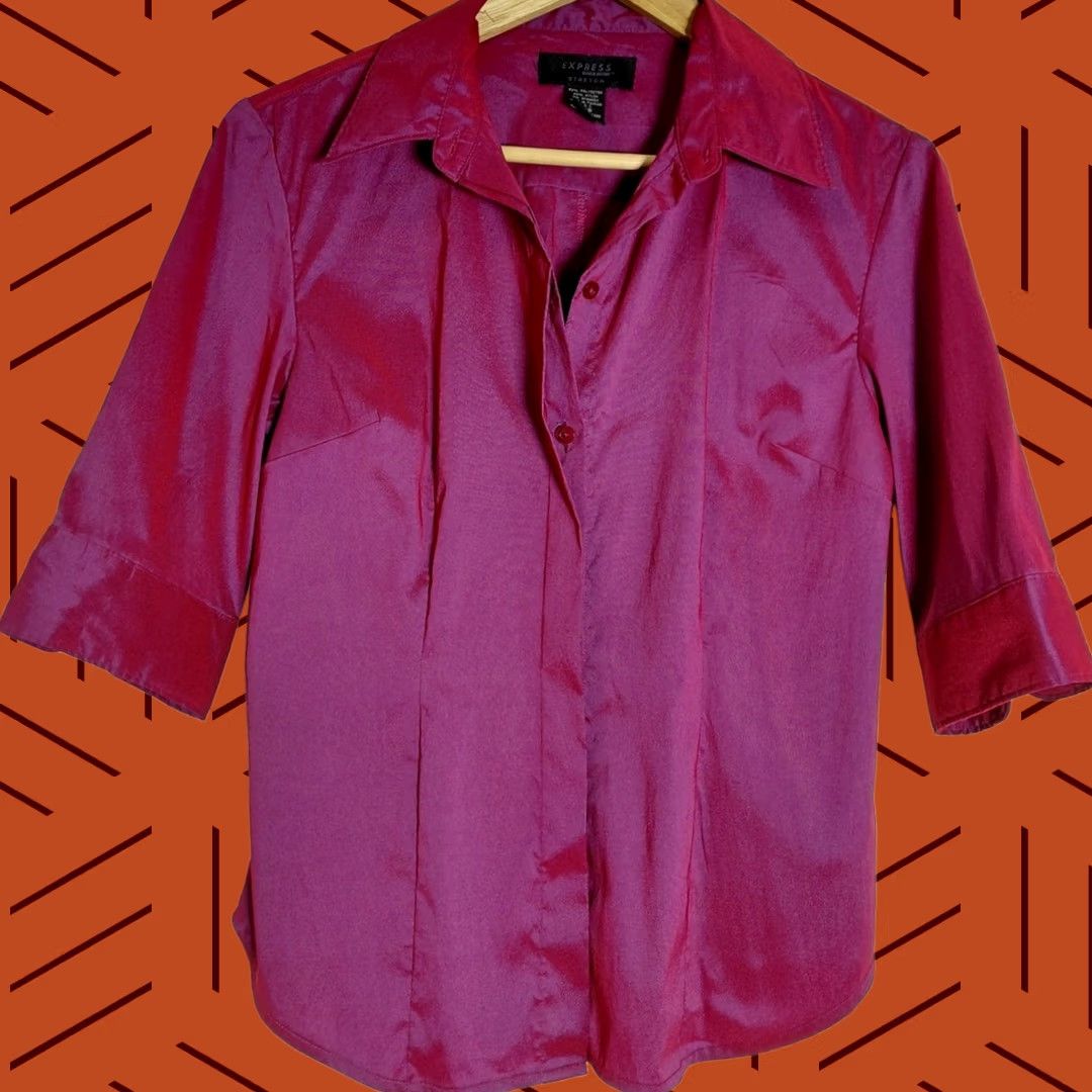 Express EXPRESS WORLD BRAND STRETCH Pink Button-Up Shirt Solid Size 7/8 Womens 3/4 Sleeve Collared Button-Up Spring Summer Casual Business Size M / US 6-8 / IT 42-44 - 1 Thumbnail