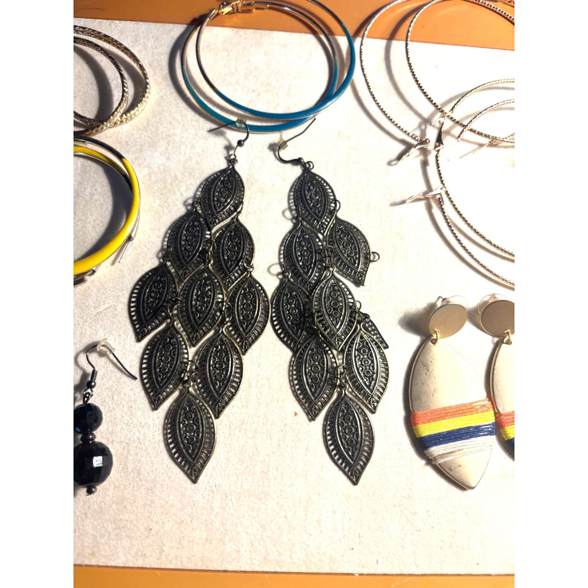 Other Mixed Earring Set With Gold Hoops Black Leaf Dangles Yellow Size ONE SIZE - 10 Thumbnail