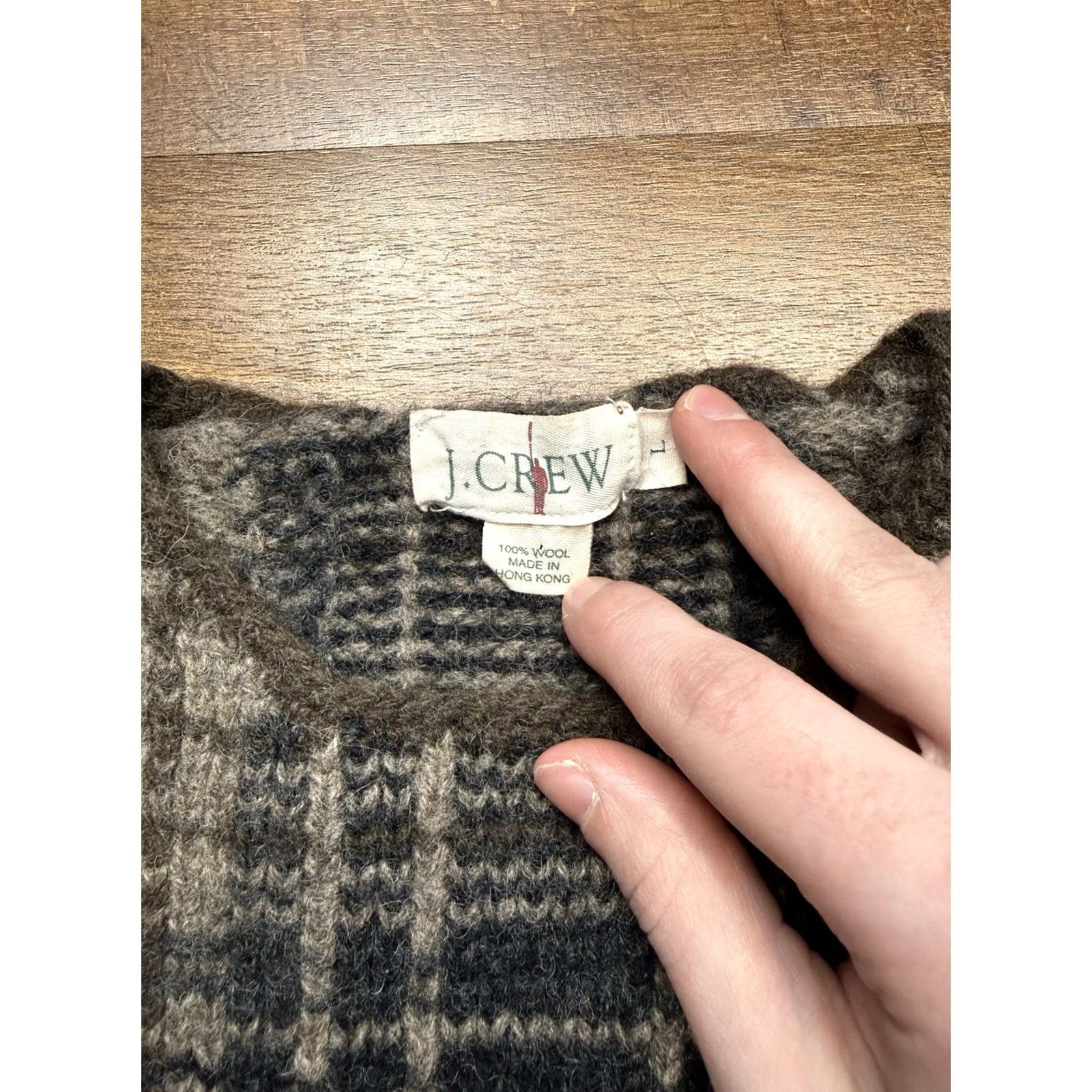 J.Crew VINTAGE J.CREW Sweater Womens Large Wool Crewneck Oarsman Brown Plaid - READ Size L / US 10 / IT 46 - 4 Thumbnail