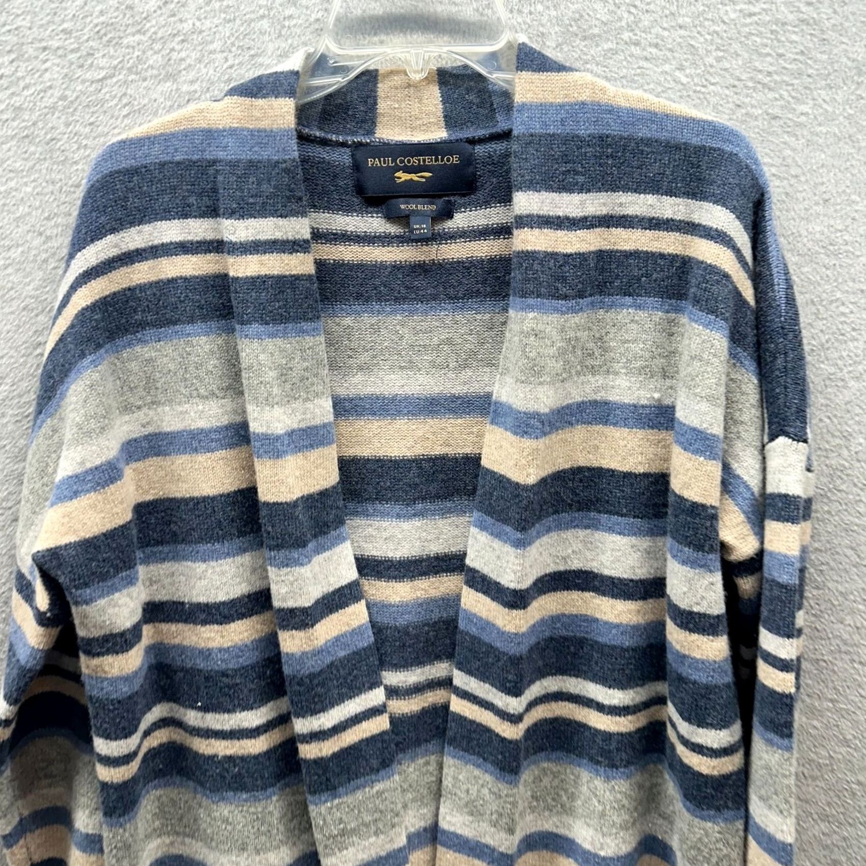 Vintage Paul Costelloe Cardigan Womens XL Blue 100% Wool Open Knit Sweater Shirt Knit Cardigan Womens UK 18 Blue 100% Wool Open Sweater Size XL / US 12-14 / IT 48-50 - 2 Thumbnail