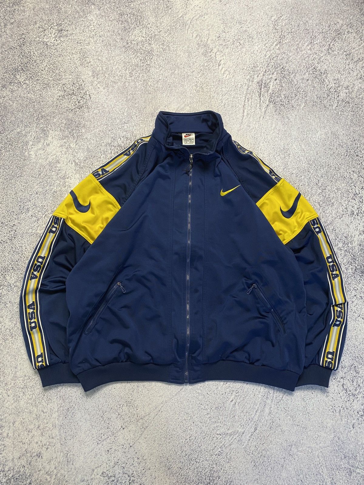 Nike × Vintage Vintage 90's Nike USA Drill Track Jacket Big Swoosh Size US XL / EU 56 / 4 - 1 Thumbnail