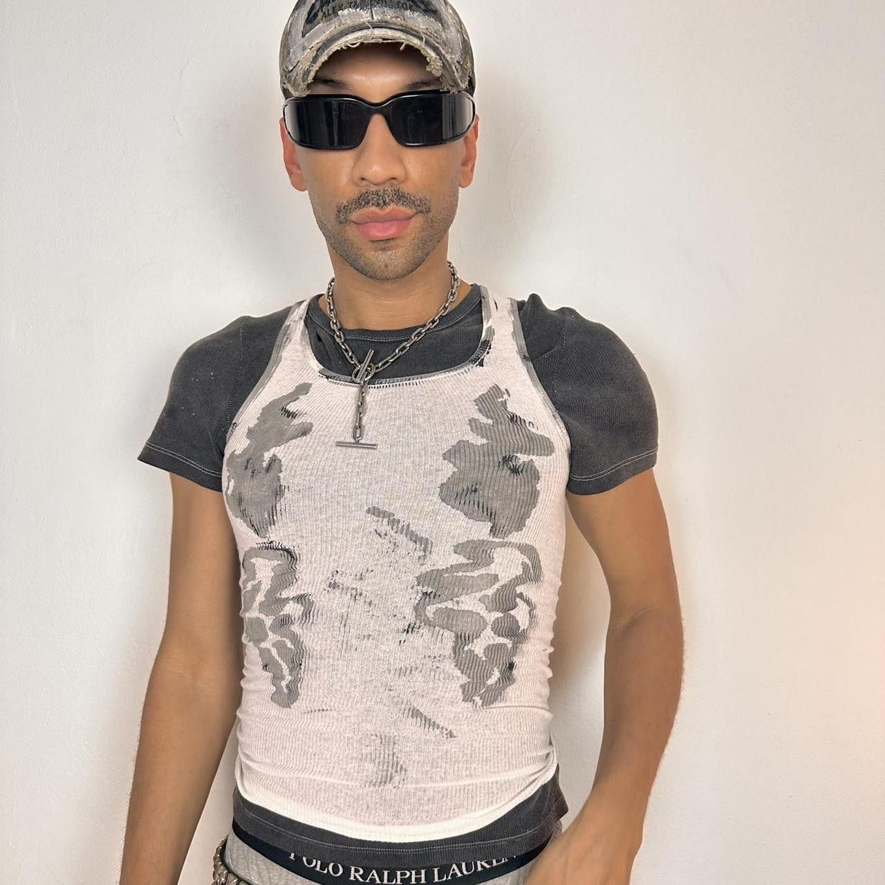 Hanes ASTROBOI* 'Smudge' White & Grey Print Tank Top - Small Size US S / EU 44-46 / 1 - 2 Thumbnail