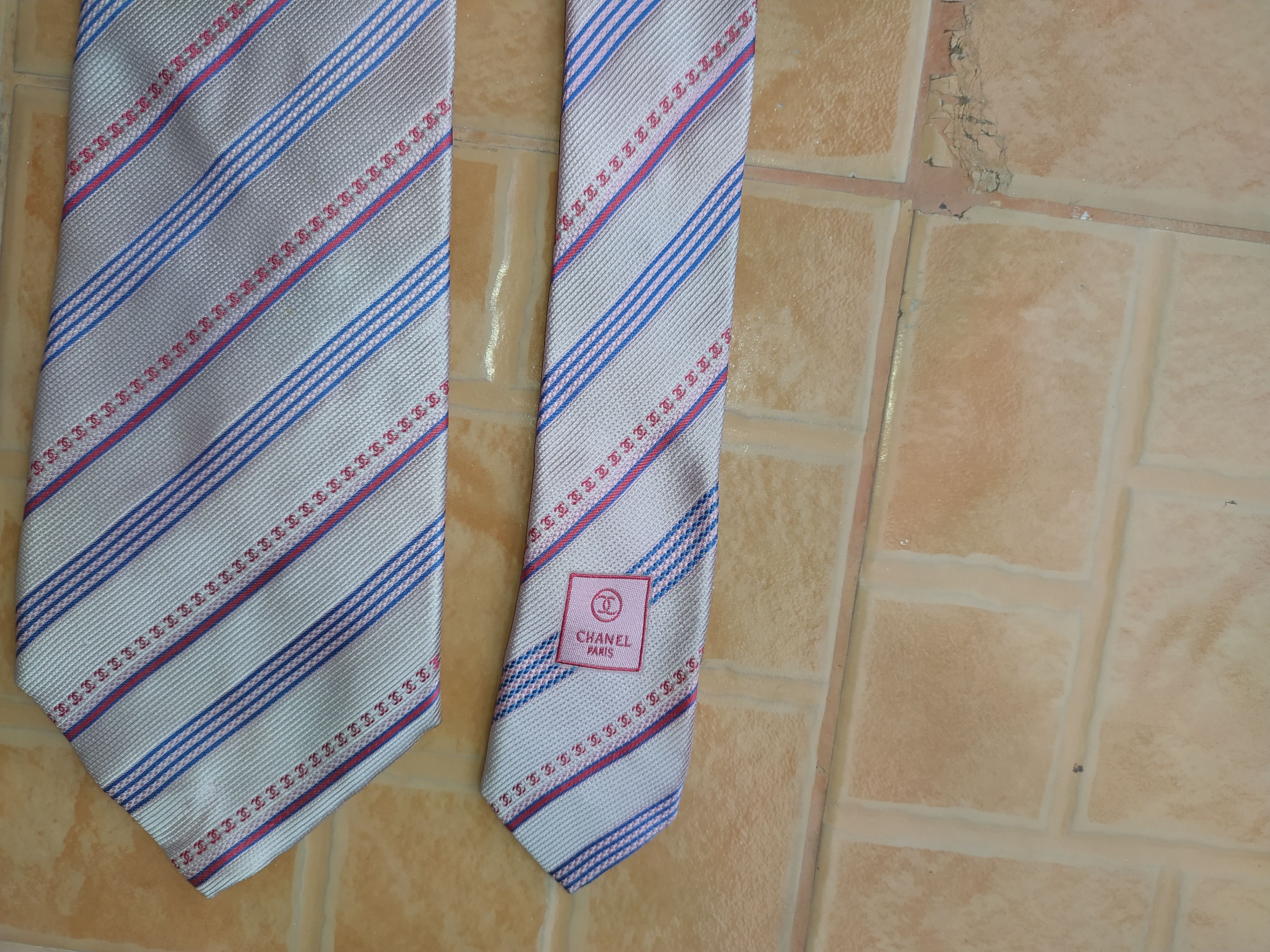 Champion CHANEL NECK TIE STRIPED LOGO TIE Size ONE SIZE - 5 Thumbnail