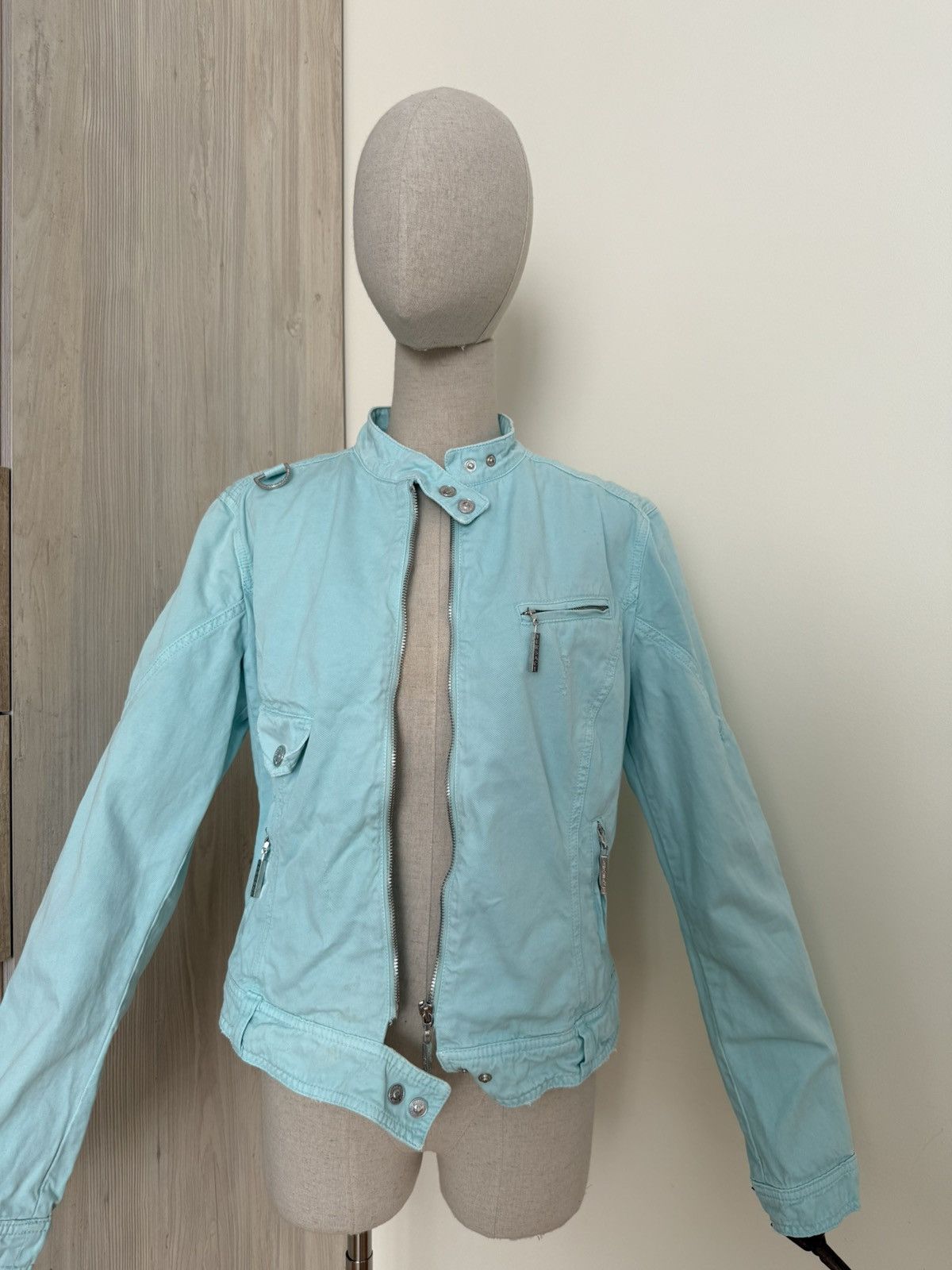 Versace Jeans Couture Versace Jeans Couture Aqua Blue Biker Jacket Italy Y2K Size M / US 6-8 / IT 42-44 - 8 Thumbnail
