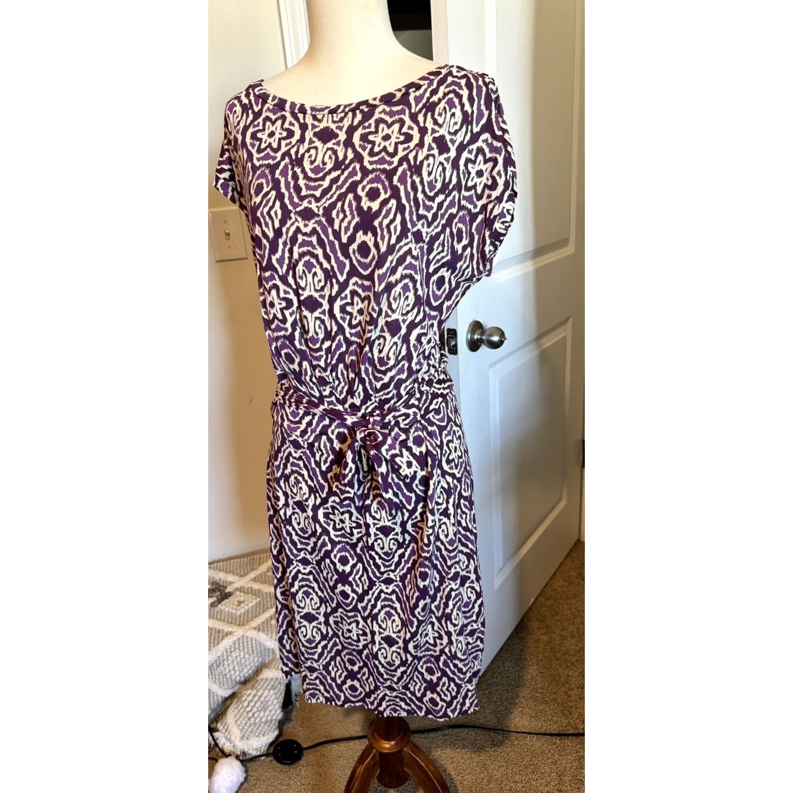 Boden Boden Dress Women's Midi Purple And White Pattern 6 Regular Fit & Flare Size M / US 6-8 / IT 42-44 - 5 Thumbnail