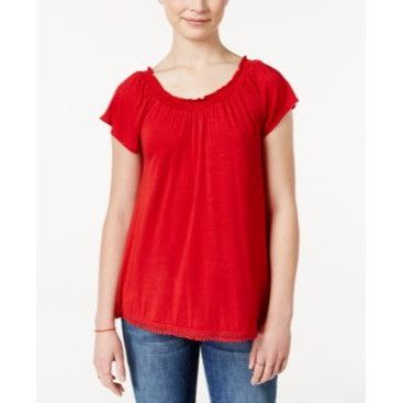 Other Belle Du Jour Juniors' Flutter Sleeve Peasant Top, Pomegran Size S / US 4 / IT 40 - 2 Thumbnail