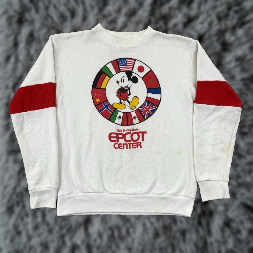 Disney VINTAGE Disney Walt Disney World Epcot Center Sweatshirt Adult Medium White Mickey Mouse 80s 90s Graphic Print Logo Pullover Crew Neck Regular Mens Size US M / EU 48-50 / 2 - 1 Thumbnail
