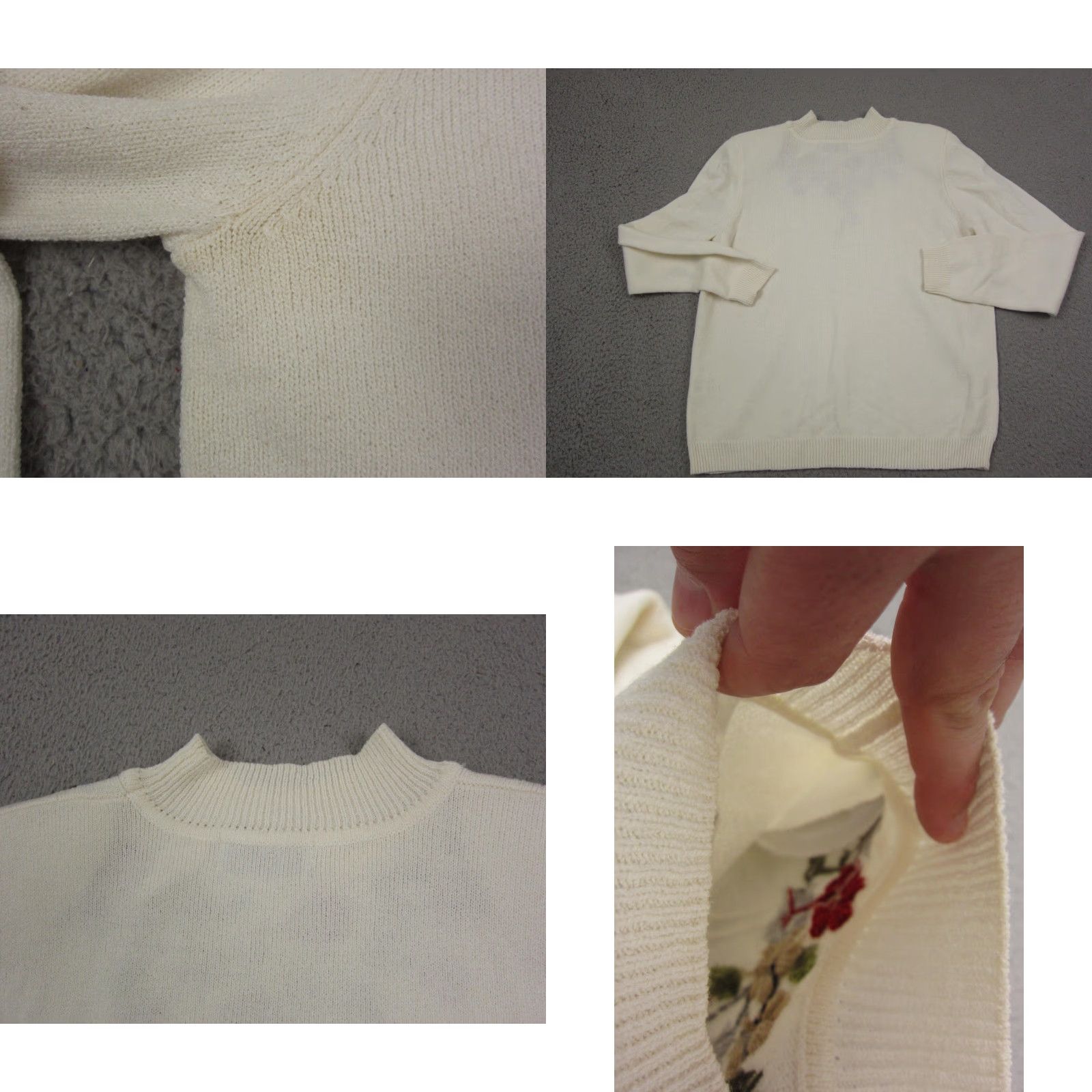 Vintage VINTAGE Alfred Dunner Sweater Womens PM Embroidered Floral Knit Mock Neck Pullover 90s Knit Ivory Overall Womens Size M / US 6-8 / IT 42-44 - 9 Thumbnail