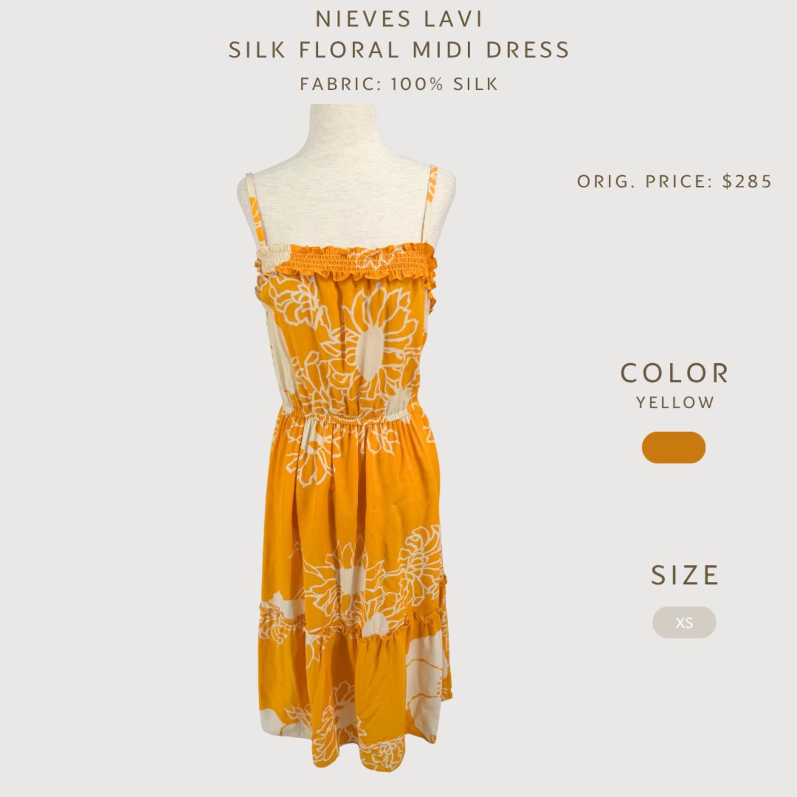 Other Nieves Lavi Silk Floral Midi Dress Yellow XS Size XS / US 0-2 / IT 36-38 - 2 Thumbnail