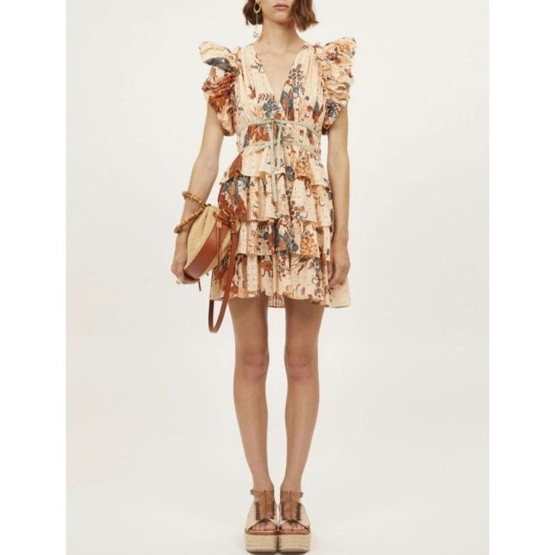 Ulla Johnson Ulla Johnson Marni Ruffled Mini Dress Peach Floral Size 14 Size XL / US 12-14 / IT 48-50 - 2 Thumbnail