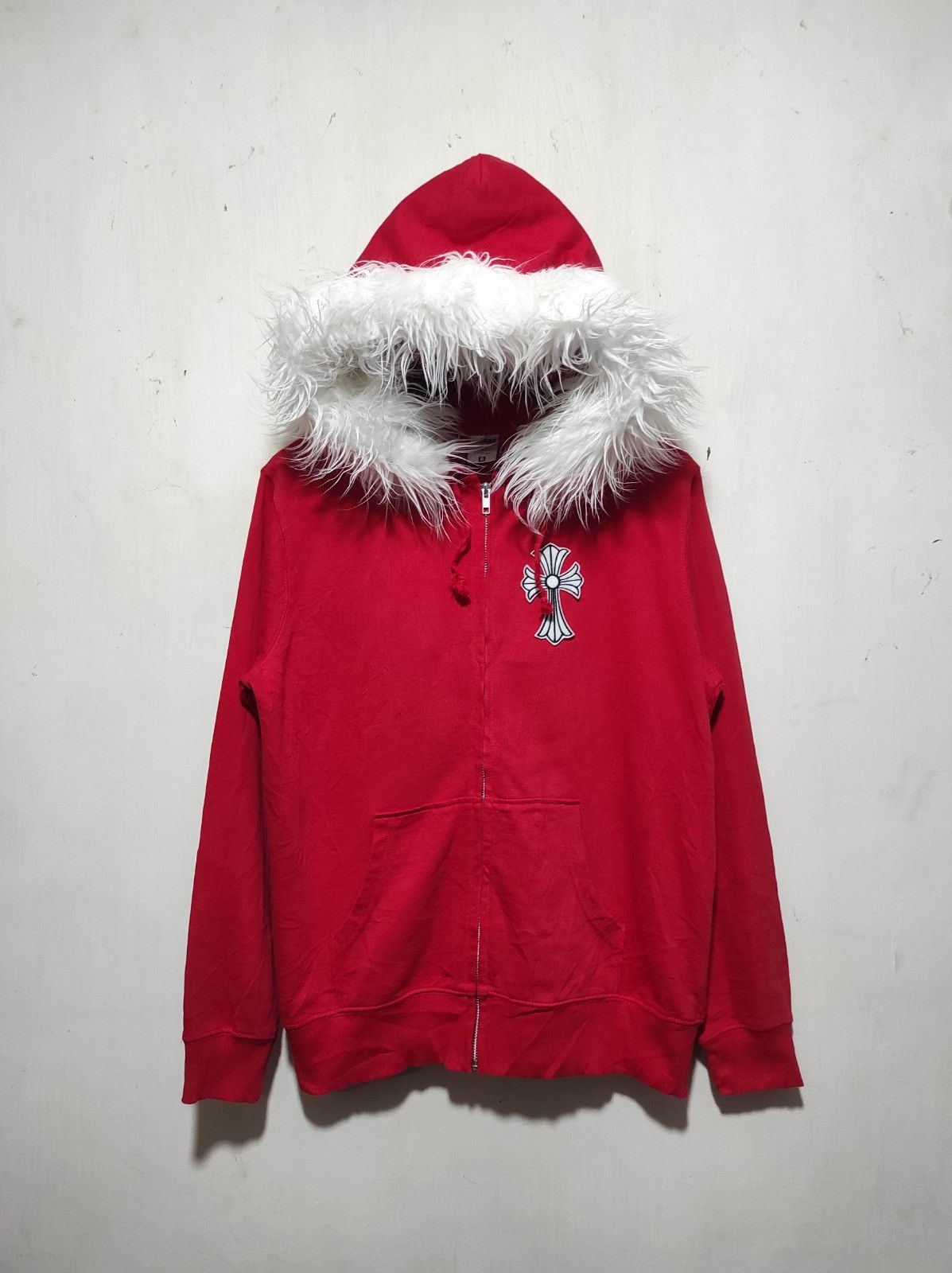 Japanese Brand Lifemax red Cross zipper fur hoodie LGB style Size US M / EU 48-50 / 2 - 2 Thumbnail