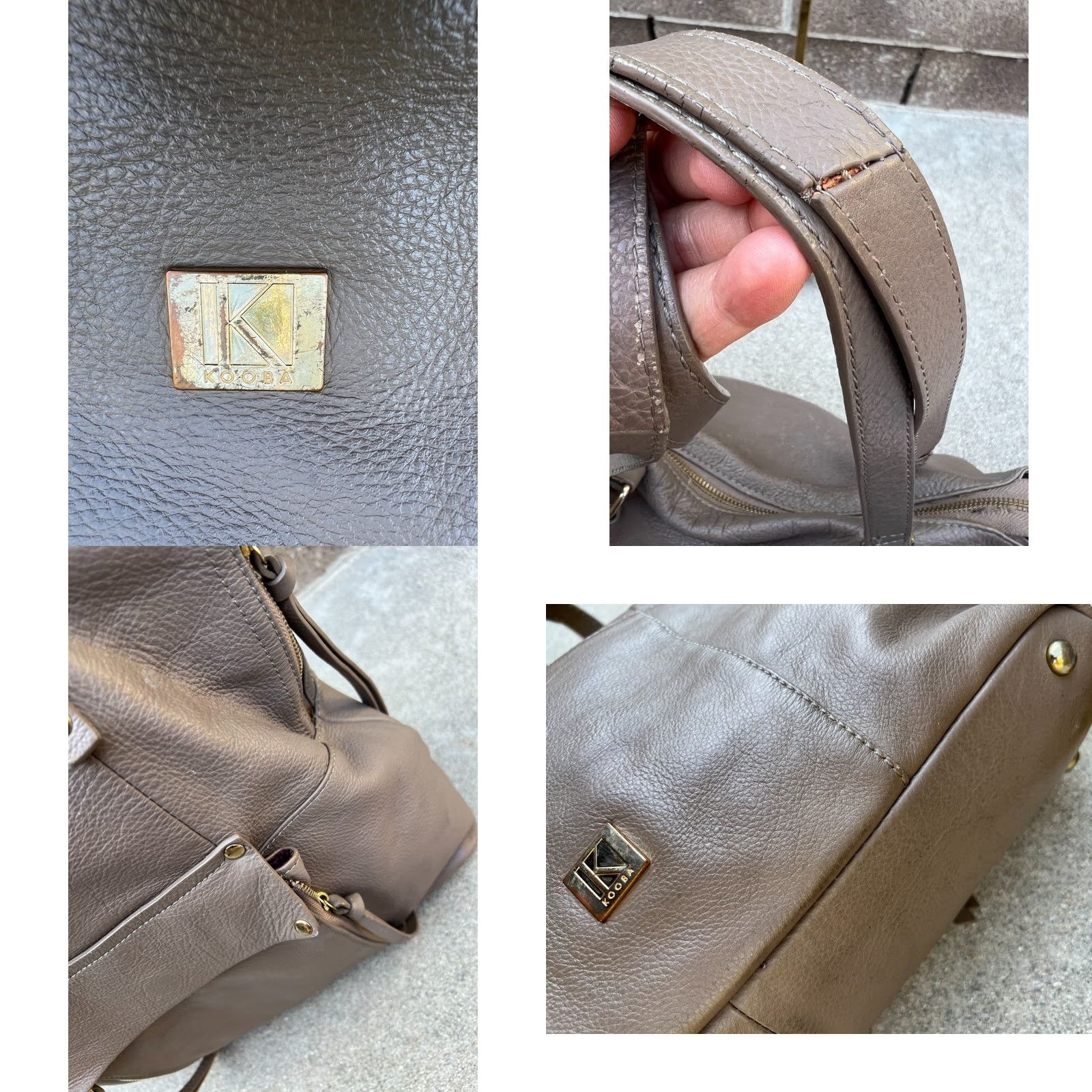 Vintage Kooba Satchel Shoulder Bag Purse Women's Leather Zipper Brown Crossbody Gray Brown Purled Pebbled Handbag Medium 14W x 12H x 4D Size ONE SIZE - 8 Thumbnail