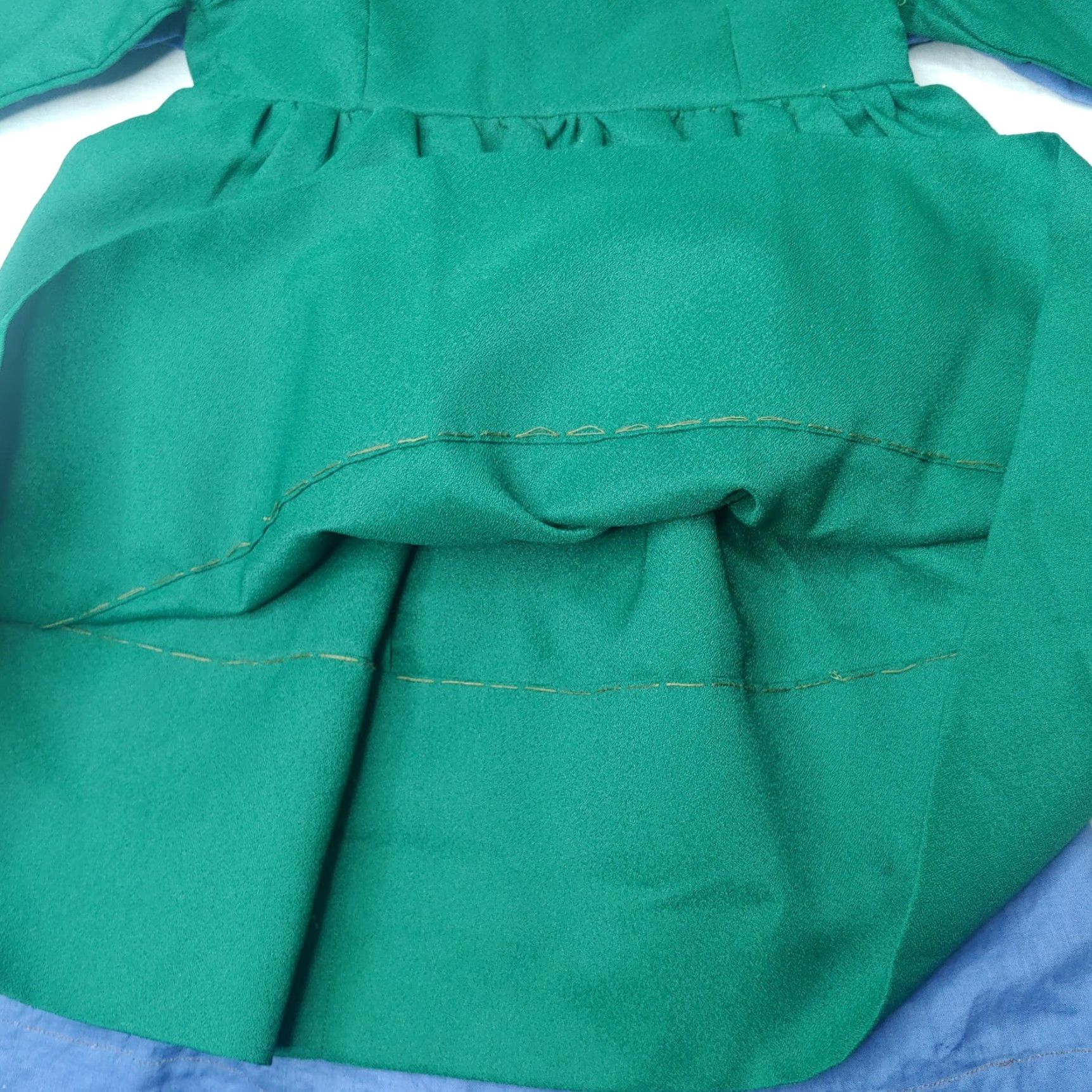 Vintage VINTAGE Handmade Girls Dress Slip Dress Green Blue Cotton Polyester Long Sleeve Ethnic/Peasant 32" sweep 44.5" sweep Womens? Size ONE SIZE - 7 Thumbnail