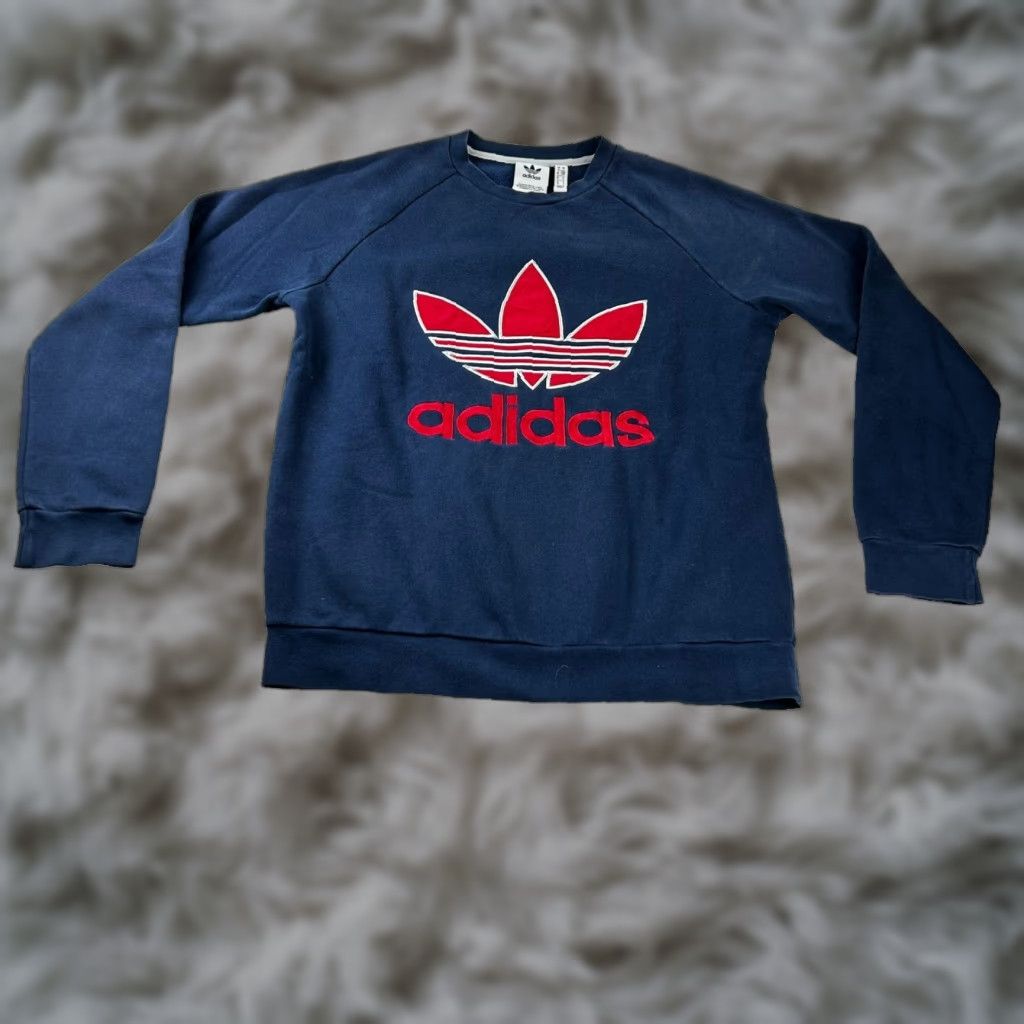 Adidas VINTAGE Adidas Sweatshirt Crew Neck Long Sleeve Fleece Logo Embroidered Trefoil Blue Small Mens Size US S / EU 44-46 / 1 - 1 Thumbnail