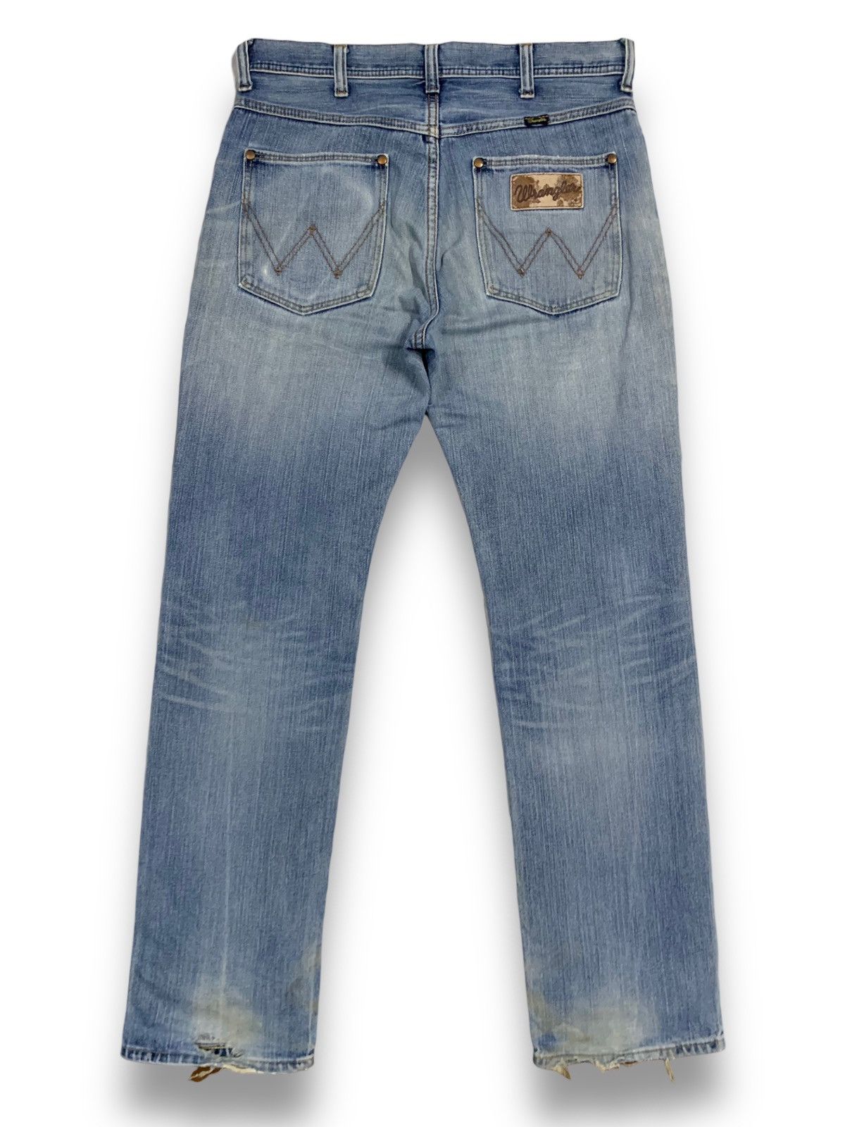 Wrangler Vintage Wrangler Blue Washed Straight Leg Distressed Jeans Size US 33 - 2 Thumbnail