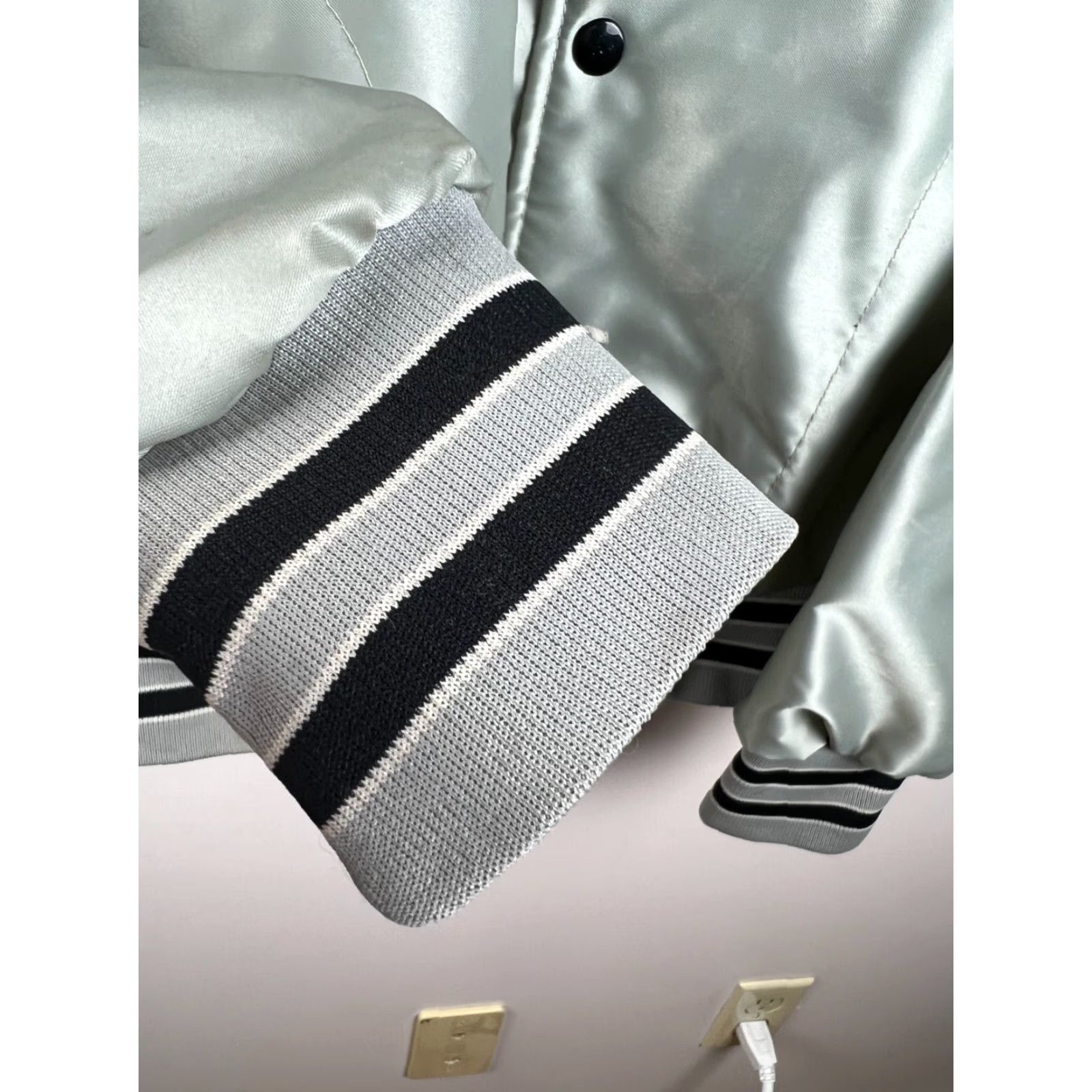 Vintage VINTAGE Mens Bomber Jacket Aristo Jac by Hilton USA Size L 80s Silver Rockabilly"} Size US L / EU 52-54 / 3 - 5 Thumbnail
