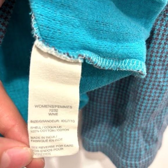 Vintage Woolrich Womens Pullover Top Long Sleeve Mock Neck Teal Houndstooth Size XXL Size XXL / US 16-18 / IT 52-54 - 3 Thumbnail