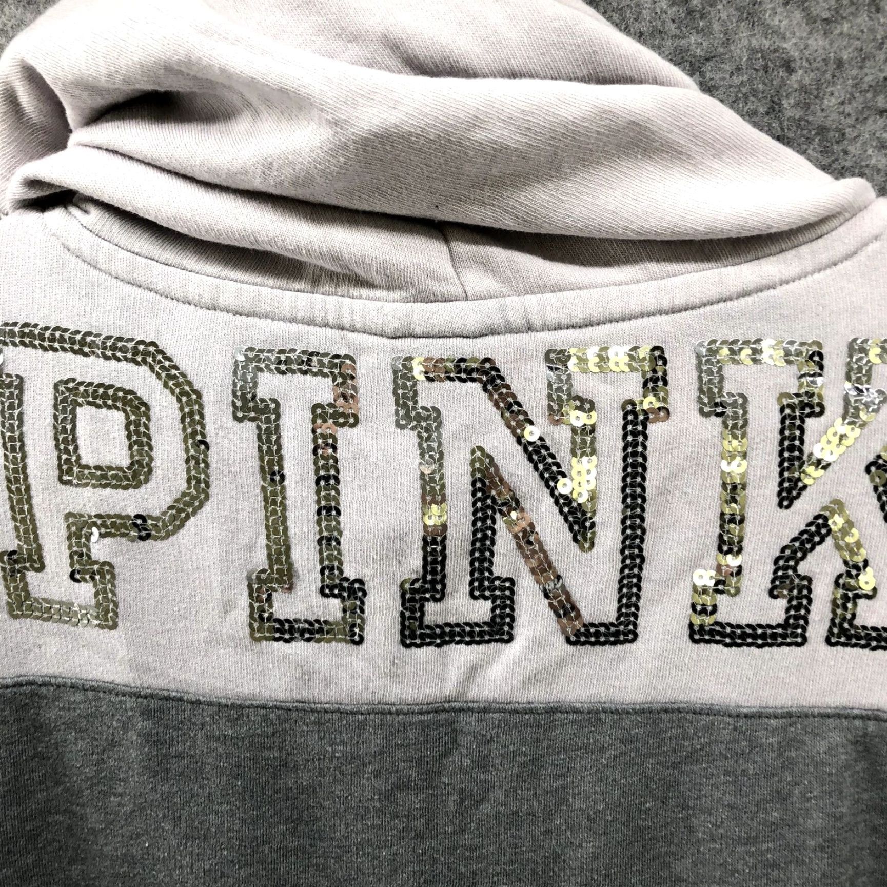 Pinko PINK Victoria's Secret Hoodie Womens XS Gray Colorblock Sequin Logo Pullover Casual Relaxed Size XS / US 0-2 / IT 36-38 - 7 Thumbnail