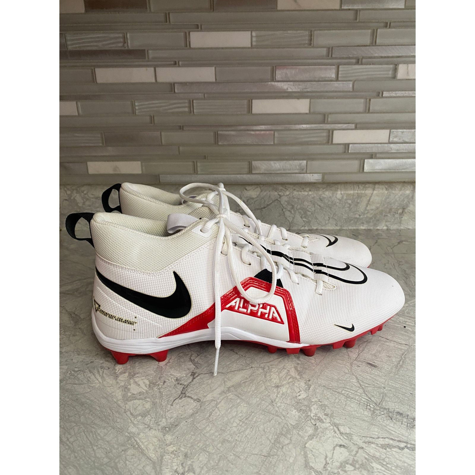 Nike Nike Alpha White, Black, and Red Football Cleats Size 13 Size US 13 / EU 46 - 3 Thumbnail