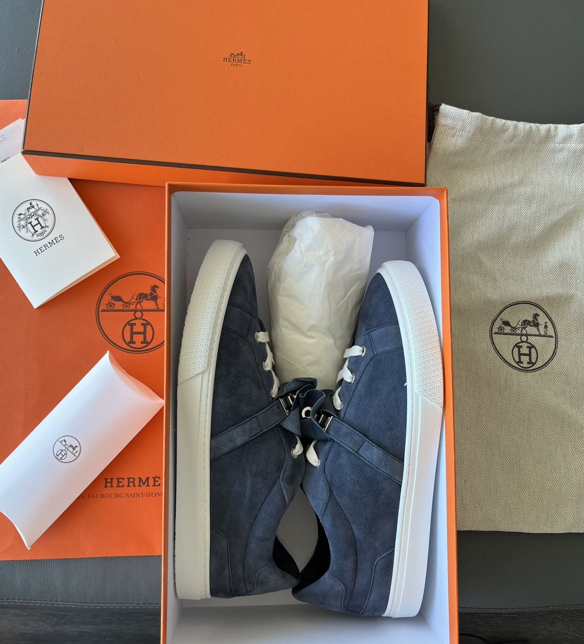 Hermes Hermes Day Sneaker Suede Chevre Velours Blue Celeste Size US 10.5 / EU 43-44 - 4 Thumbnail