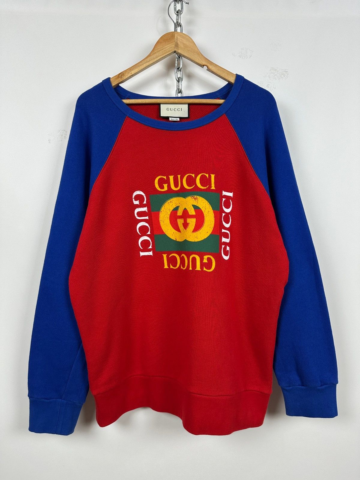 Gucci Gucci Red/Blue Crewneck Sweatshirt Size US L / EU 52-54 / 3 - 1 Thumbnail