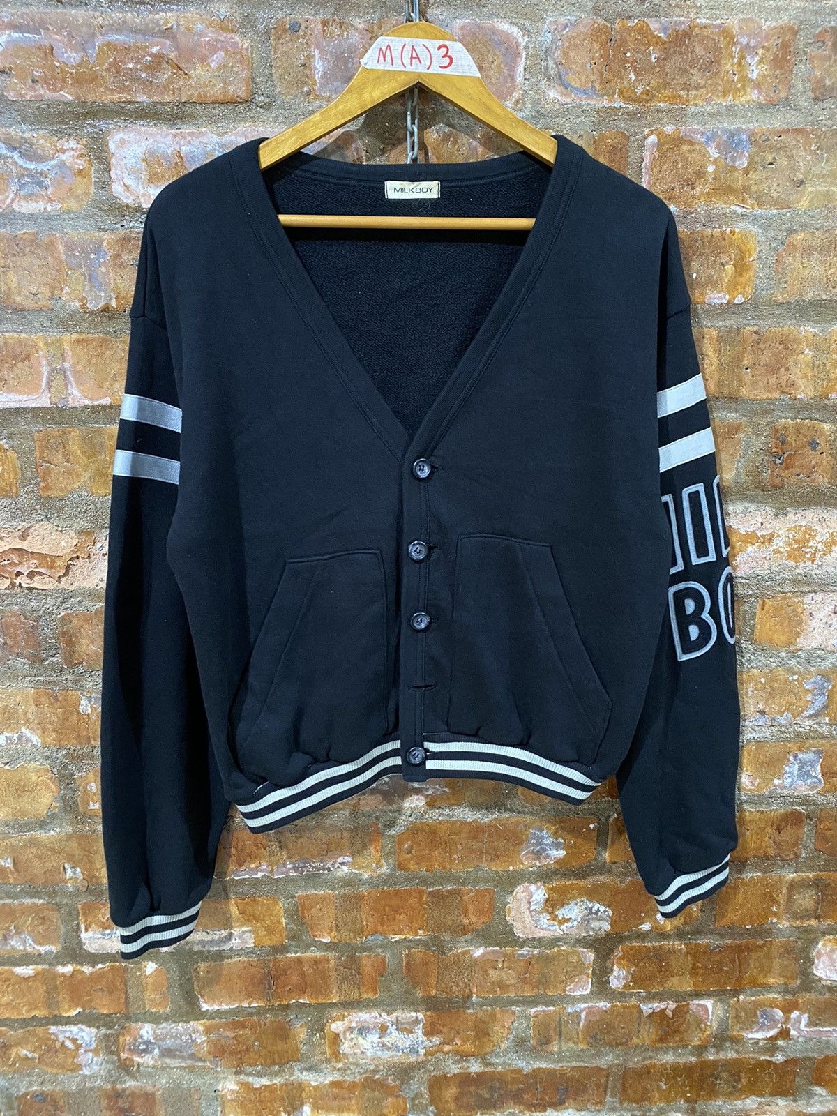 SS99 MILKBOY Large Spell Out Sleeve patch Sweat cardigan