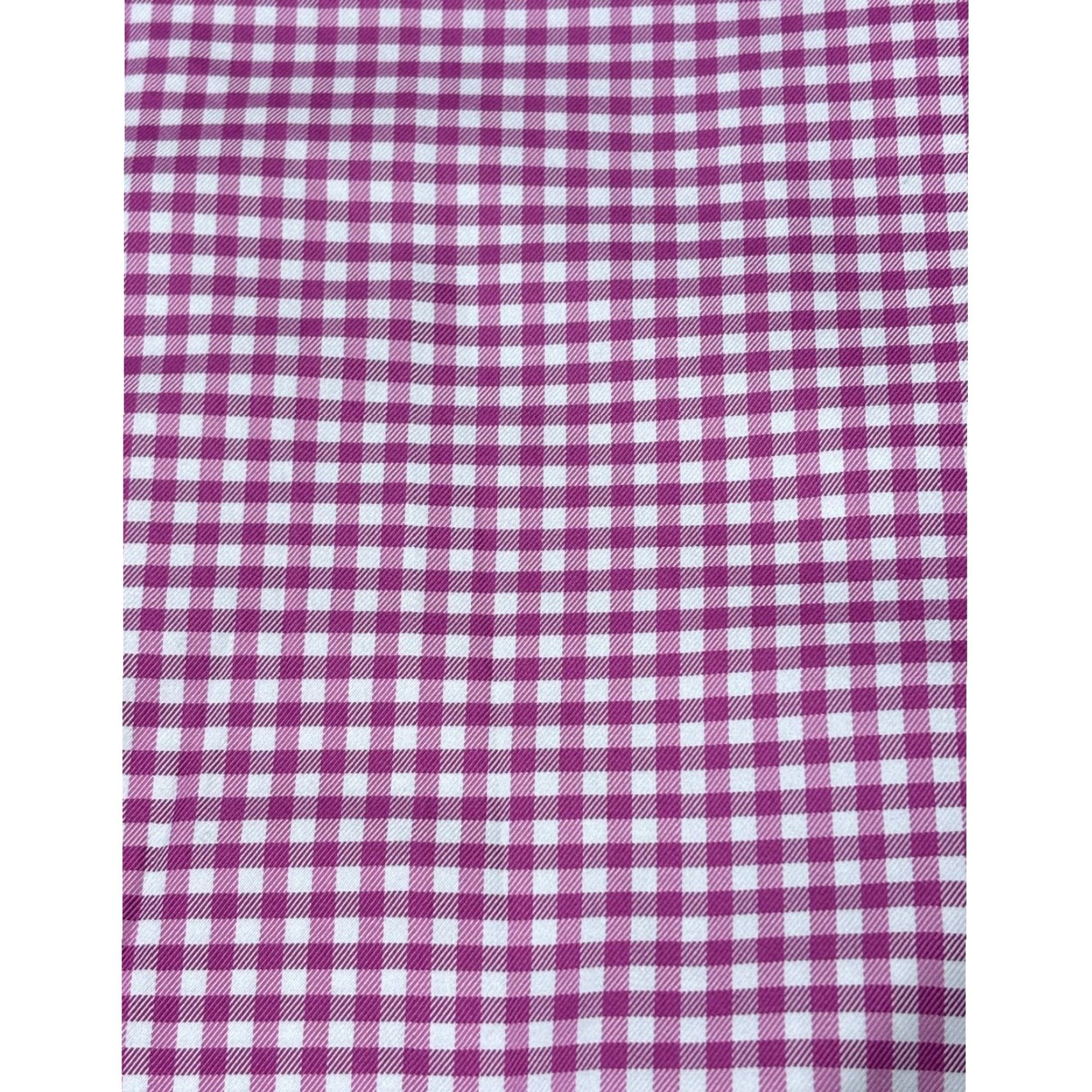 David Donahue David Donahue Mens Dress Shirt Pink White Gingham Check Cotton 17 32/33 Size 46R - 4 Thumbnail