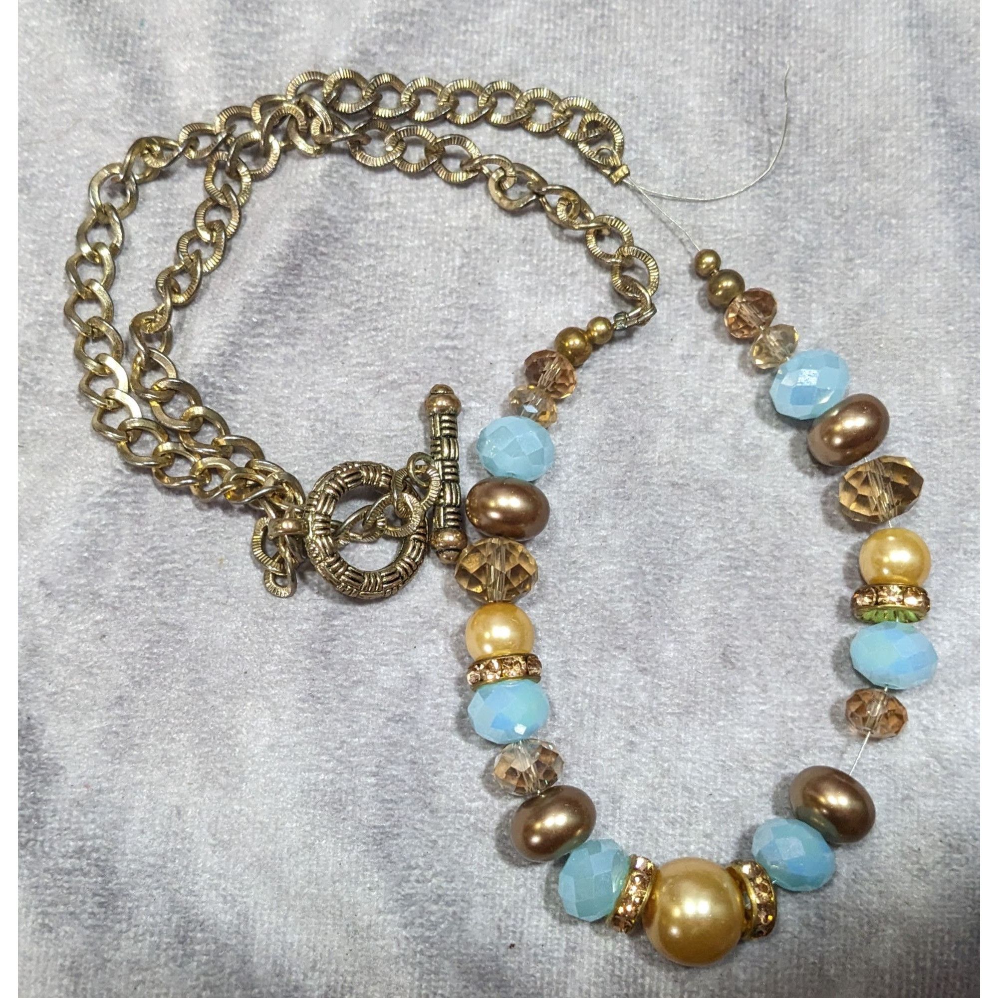Other Handmade Glam Glass And Faux Pearl Beaded Blue And Gold Tone Size ONE SIZE - 6 Thumbnail