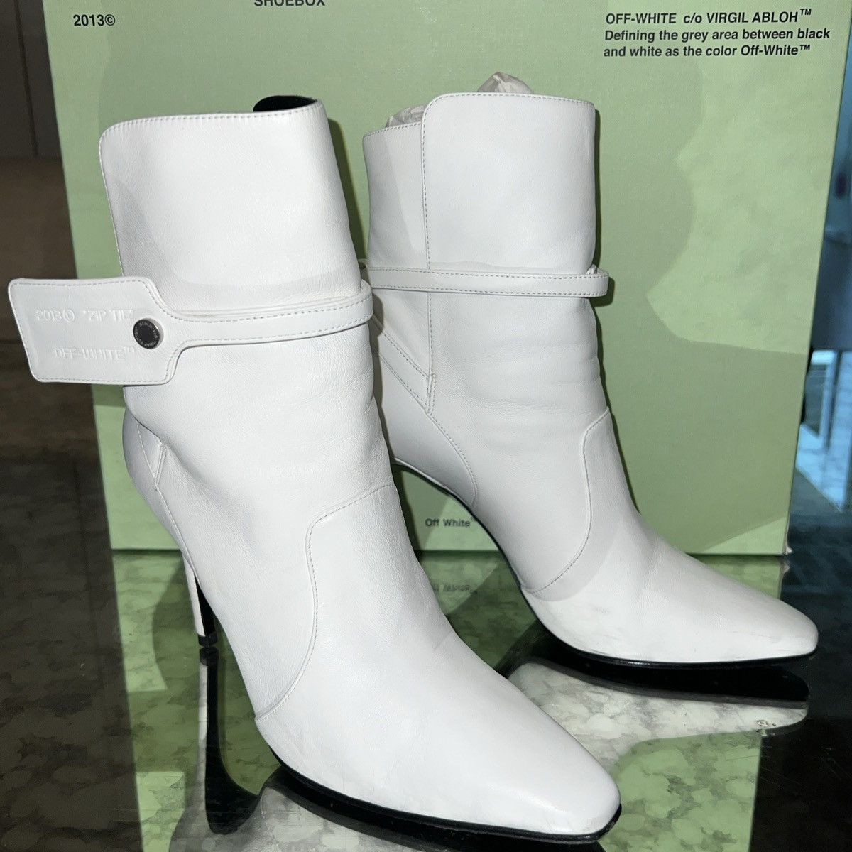 Off-White × Virgil Abloh Off-White Virgil Abloh Leather Zip Tie Pointed Toe Bootie 36 Size US 5.5 / IT 35.5 - 5 Thumbnail