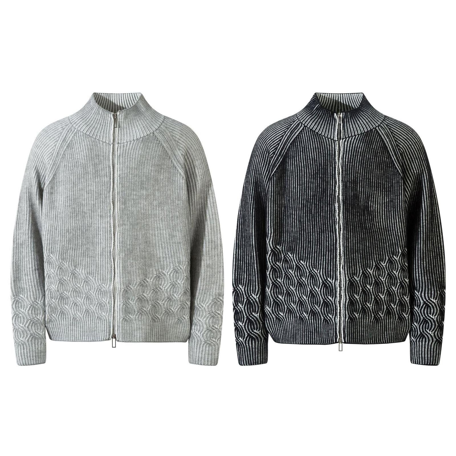Japanese Brand Black and Gray Knit Zip-Up Sweater, Textured Knit Sweater Size US M / EU 48-50 / 2 - 5 Thumbnail