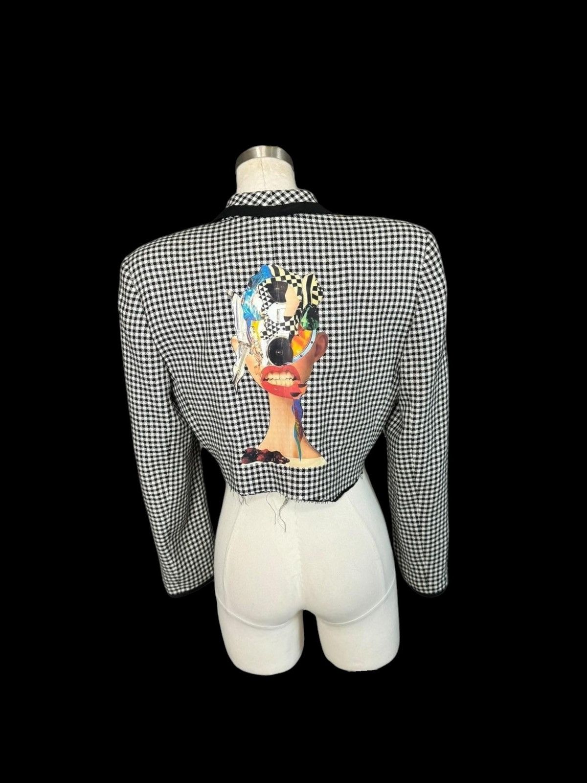 Handmade × Vintage Vintage 1980s up cycled black-and-white cropped blazer. Size M / US 6-8 / IT 42-44 - 4 Thumbnail