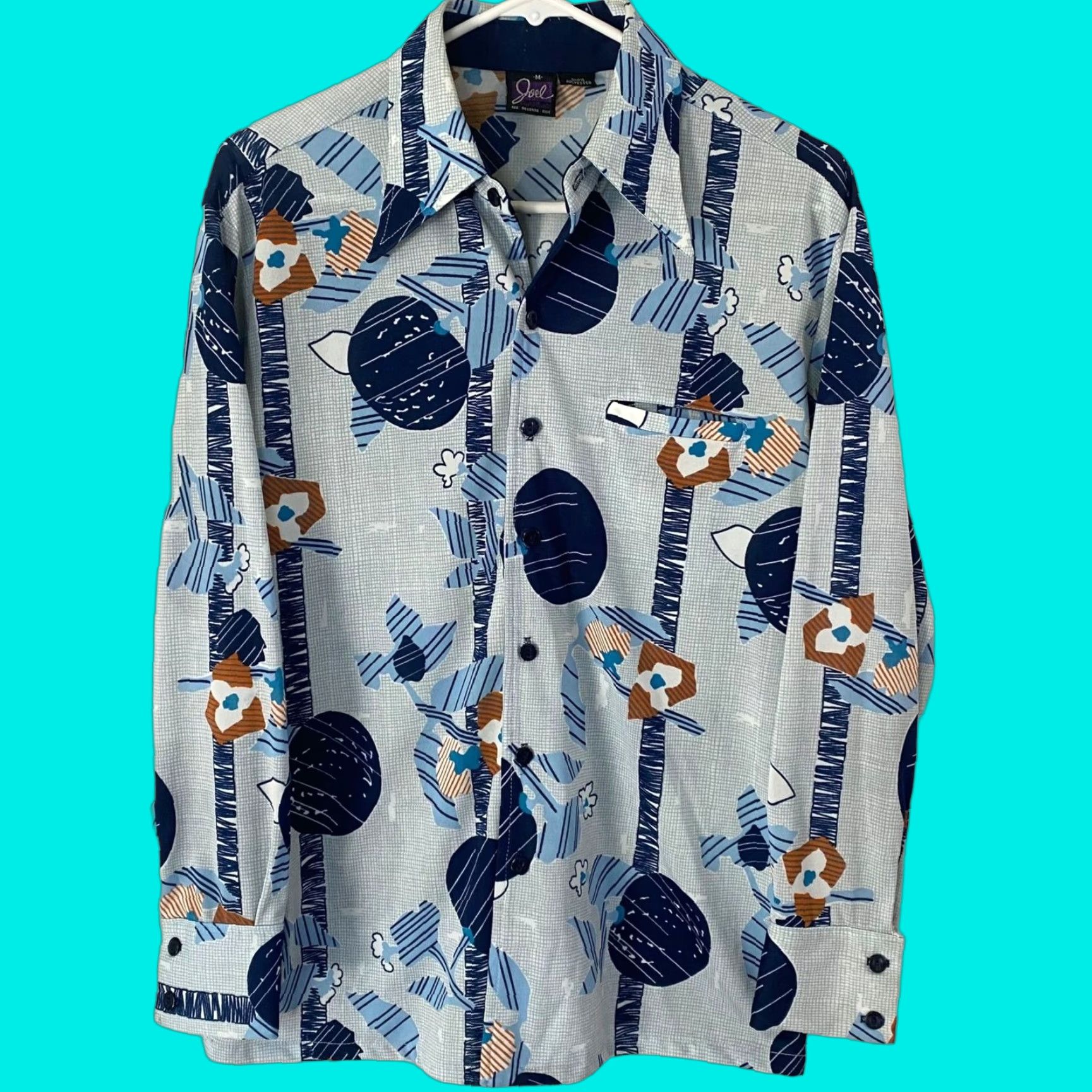Vintage VINTAGE Joel California Abstract Retro Disco Button-Up Shirt Blue Mens M Size US M / EU 48-50 / 2 - 1 Thumbnail