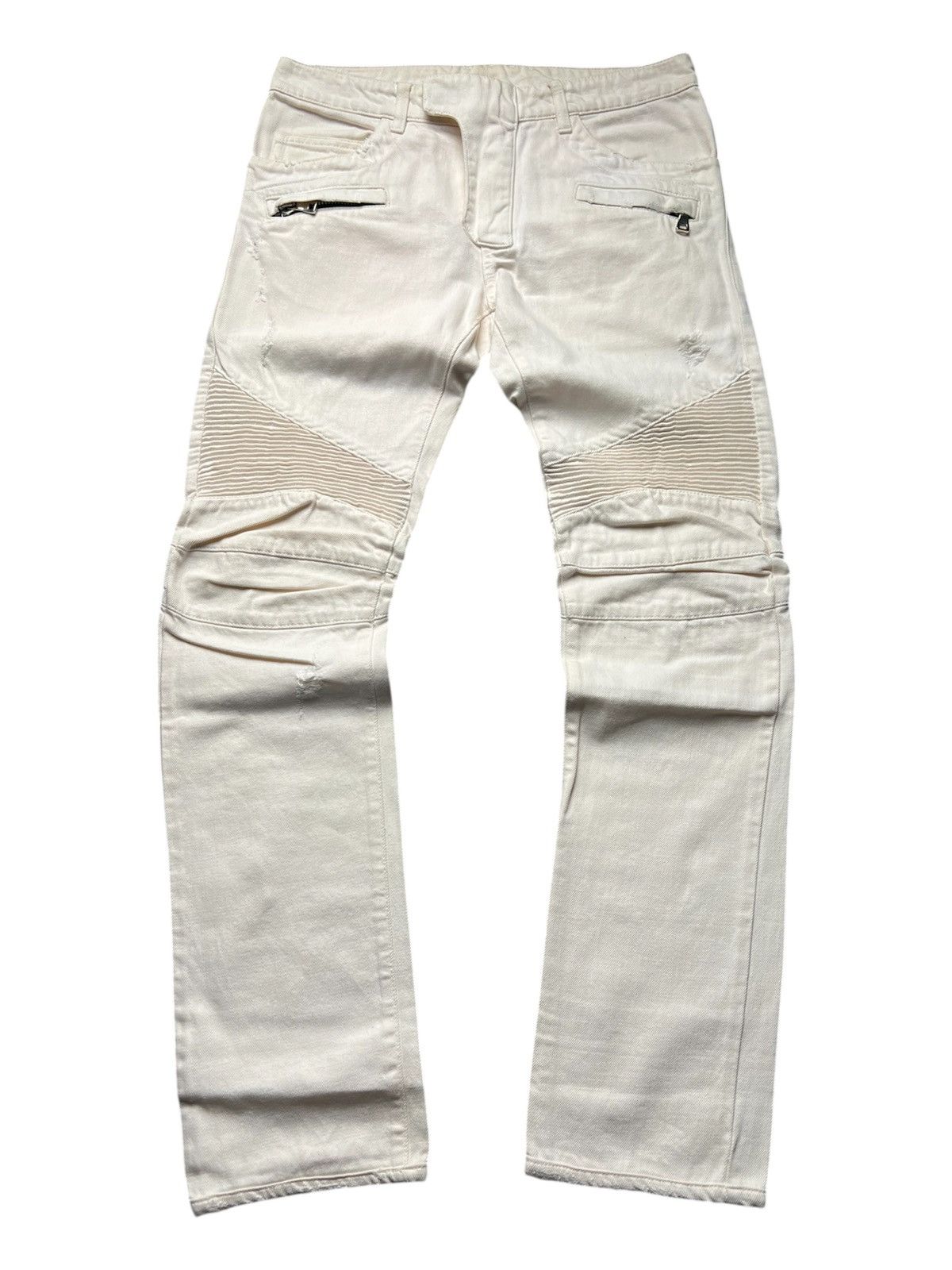 Balmain Balmain Broken White Biker Jeans Size US 29 - 1 Thumbnail