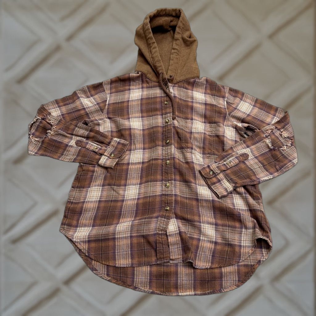 American Eagle Outfitters American Eagle Hoodie Shirt Mens XS Brown Plaid Long Sleeve Button-Up Casual Classic Size US XS / EU 42 / 0 - 1 Thumbnail
