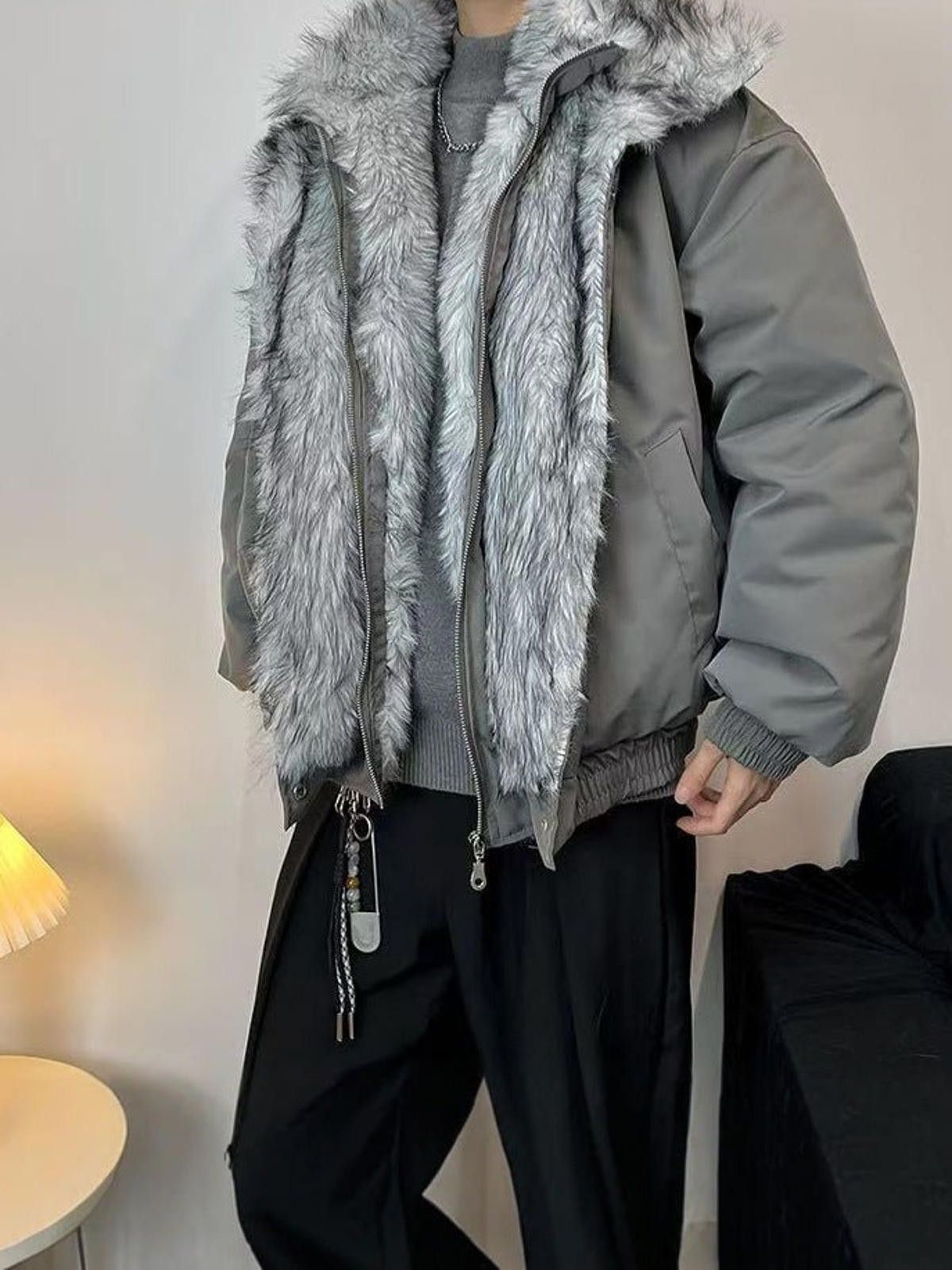 Vintage Black Faux Fur Collar Bomber Jacket, Winter Outerwear Size US M / EU 48-50 / 2 - 4 Thumbnail