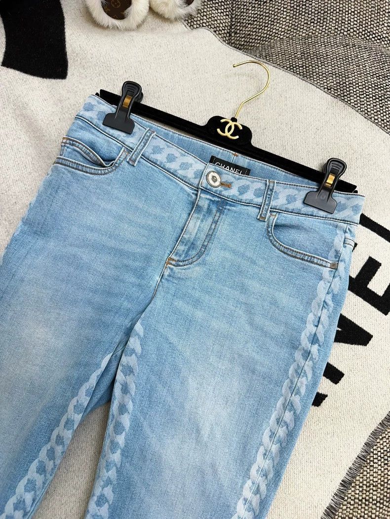 Chanel Chanel Light Blue Chain Print Jeans Size 37" - 6 Thumbnail