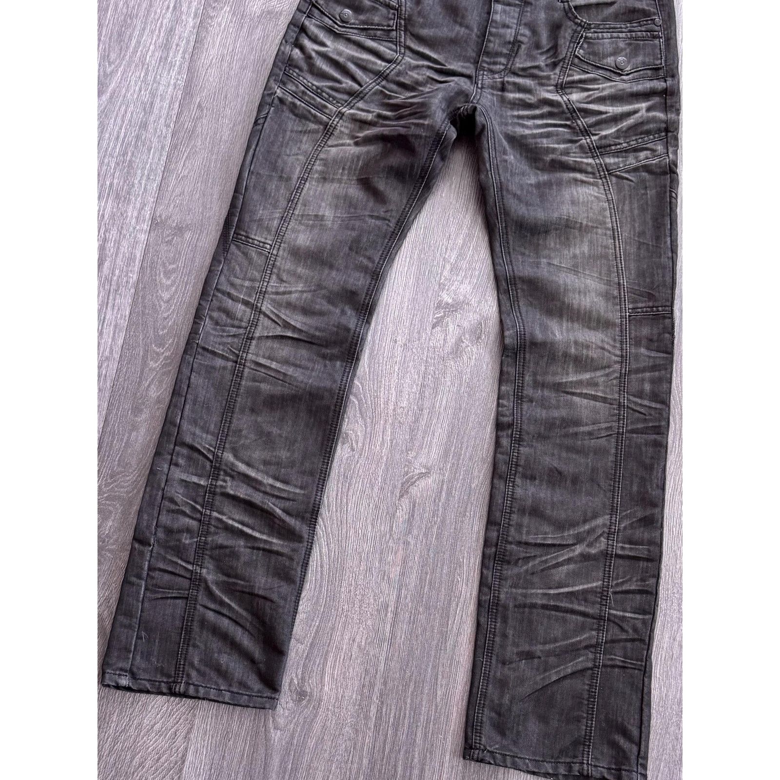 Japanese Brand Y2K Black Avantgarde Washed Crinkled Jeans Size US 33 - 2 Thumbnail