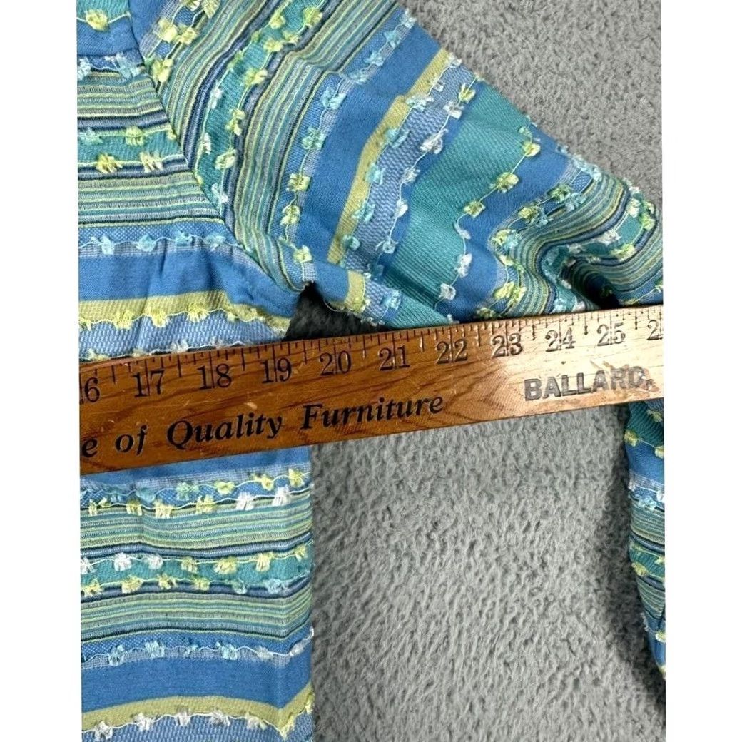 Coldwater Creek COLIWATER CREEK jean jacket striped blue green collar button front casual womens M blue striped bohemian retro hippie casual long sleeve jacket Size 32" / US 10 / IT 46 - 7 Thumbnail