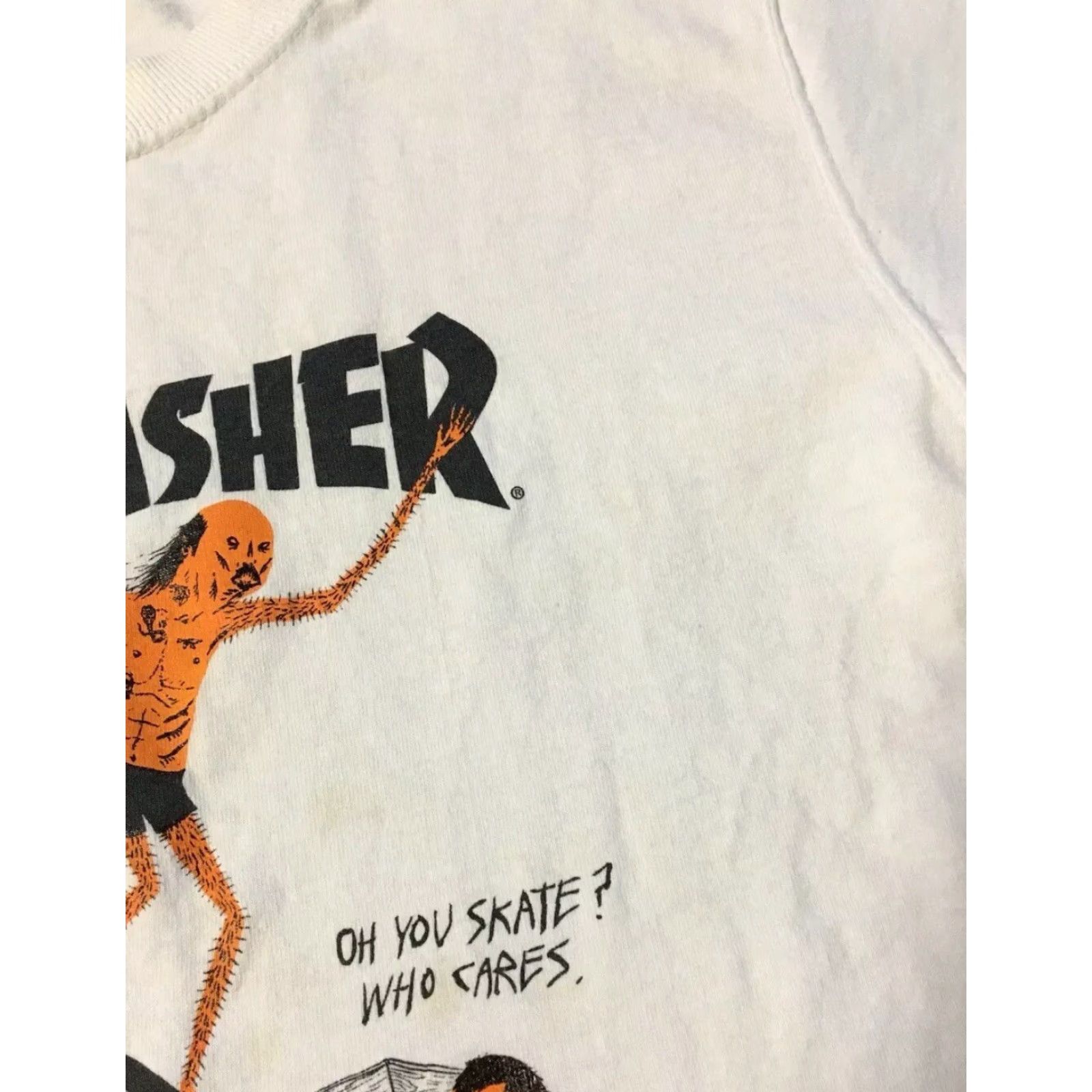 Spitfire VINTAGE Thrasher Neck Face Go Demon Faded Shirt S White Skateboarding 90s Grunge Punk Rock Hip Hop Mens T-Shirt Size US S / EU 44-46 / 1 - 6 Thumbnail