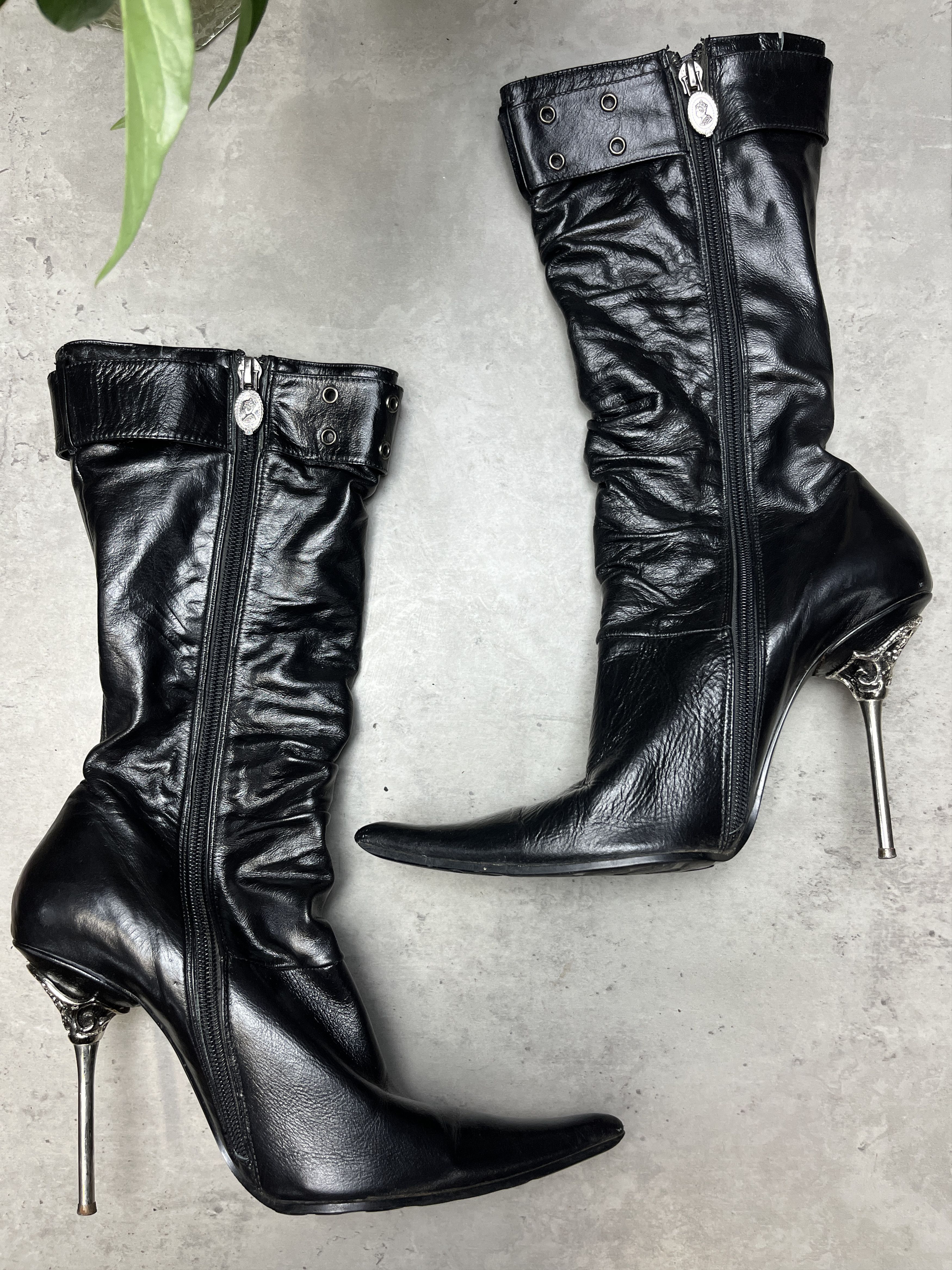 Other 2000s POLLINI STUDDED SLOUCHY STILETTO BOOTS - 5115 Size US 5.5 / IT 35.5 - 2 Thumbnail