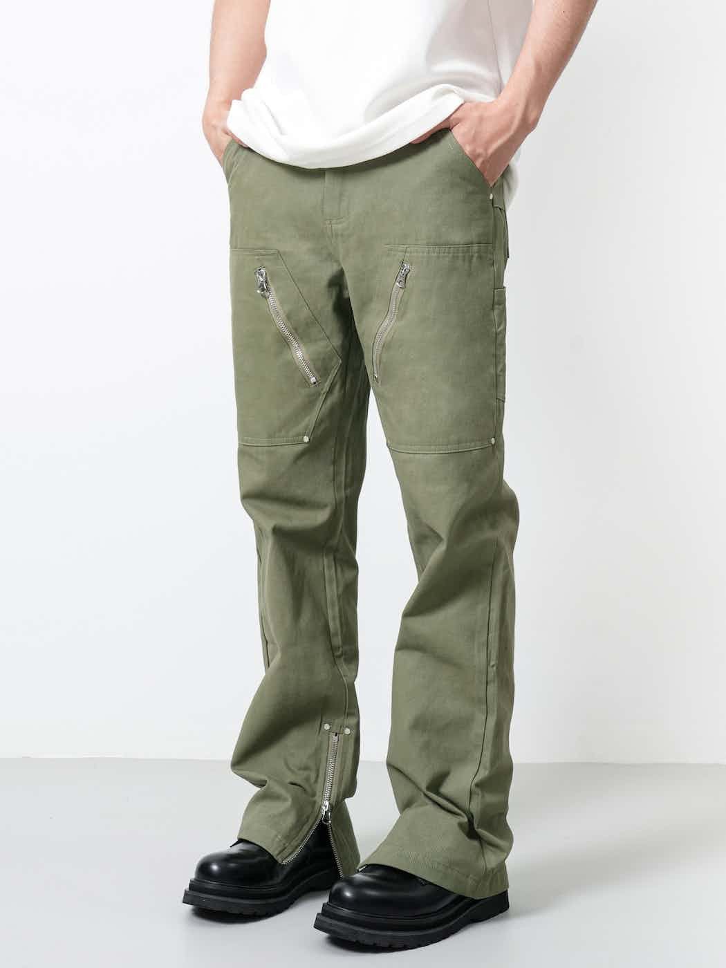 zipper utility flared military cargo carpenter pants