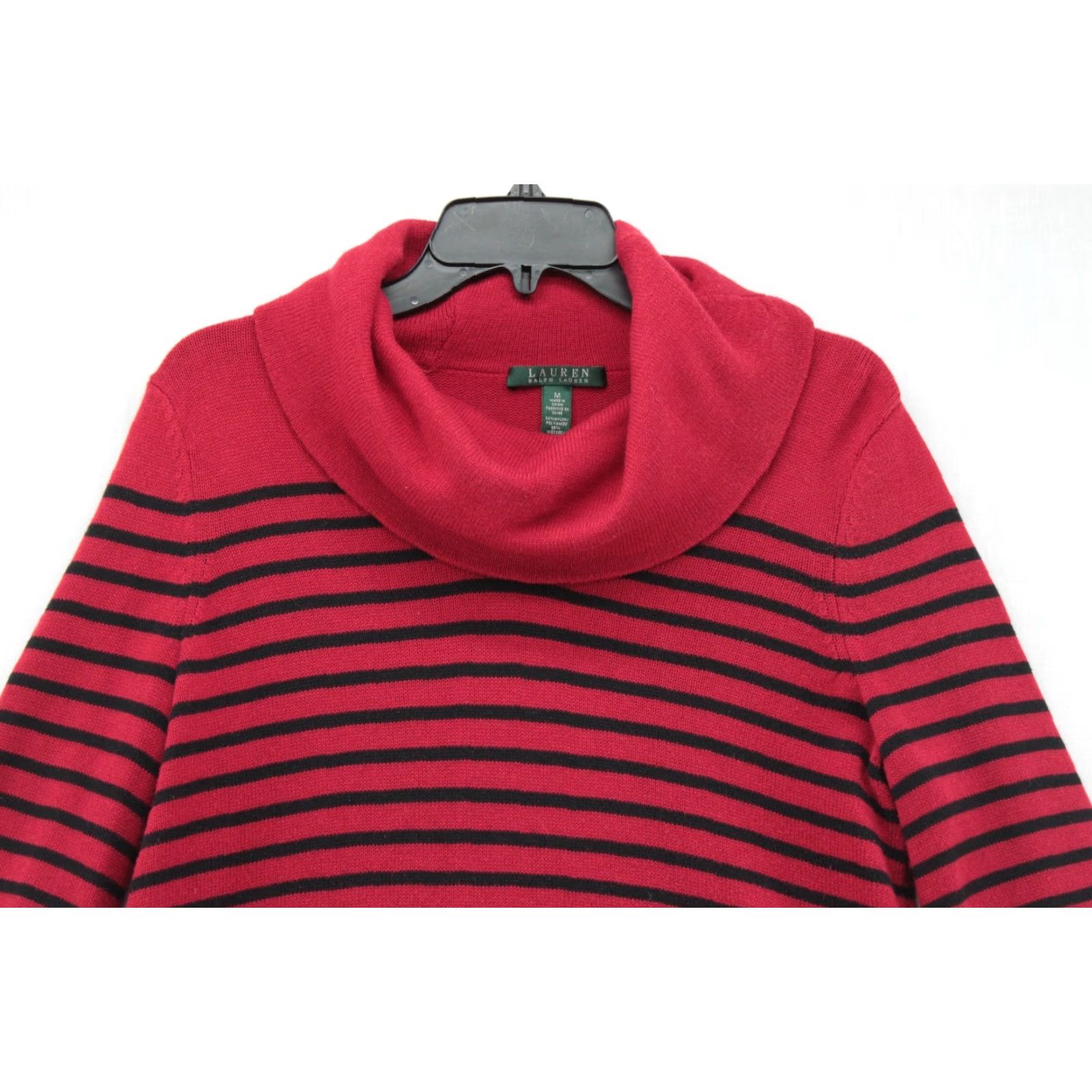 Ralph Lauren VINTAGE Lauren Ralph Lauren Cowl Neck Sweater Womens M Red Striped Wool Blend Cozy Size M / US 6-8 / IT 42-44 - 2 Thumbnail