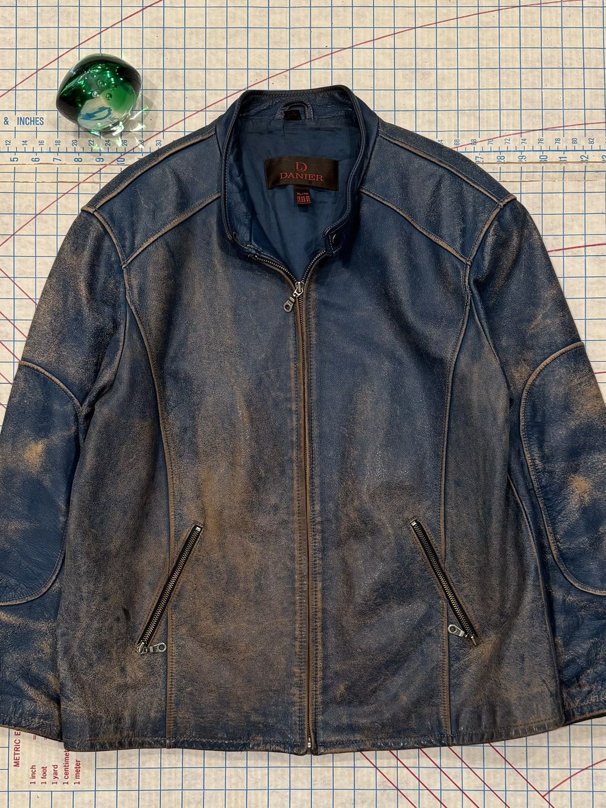 Danier Vintage Danier Cafe Racer Style Leather Jacket Cracking Blue Size US XL / EU 56 / 4 - 2 Thumbnail