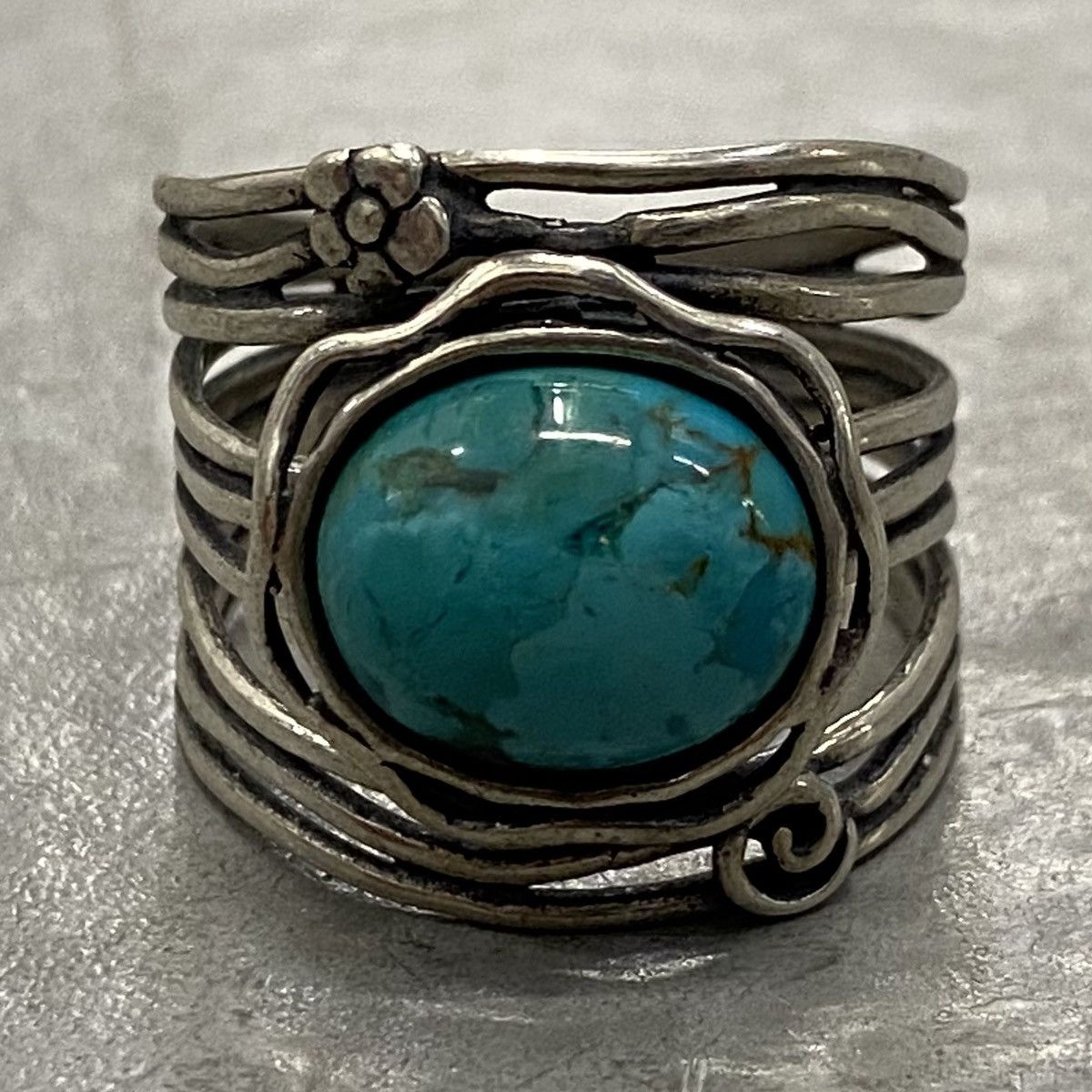 Kapital Vtg Shablool Didae Sterling Silver Floral Turquoise Ring Size ONE SIZE - 2 Thumbnail