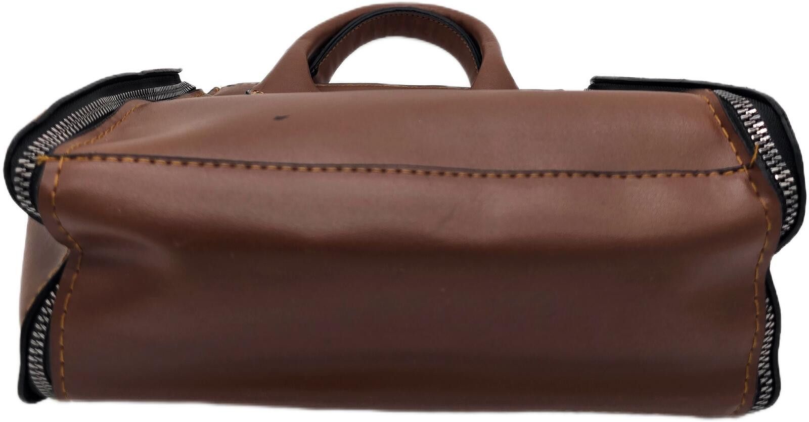 The Unbranded Brand Brown Faux Leather Handbag with Dual Zipper Detail Size ONE SIZE - 6 Thumbnail